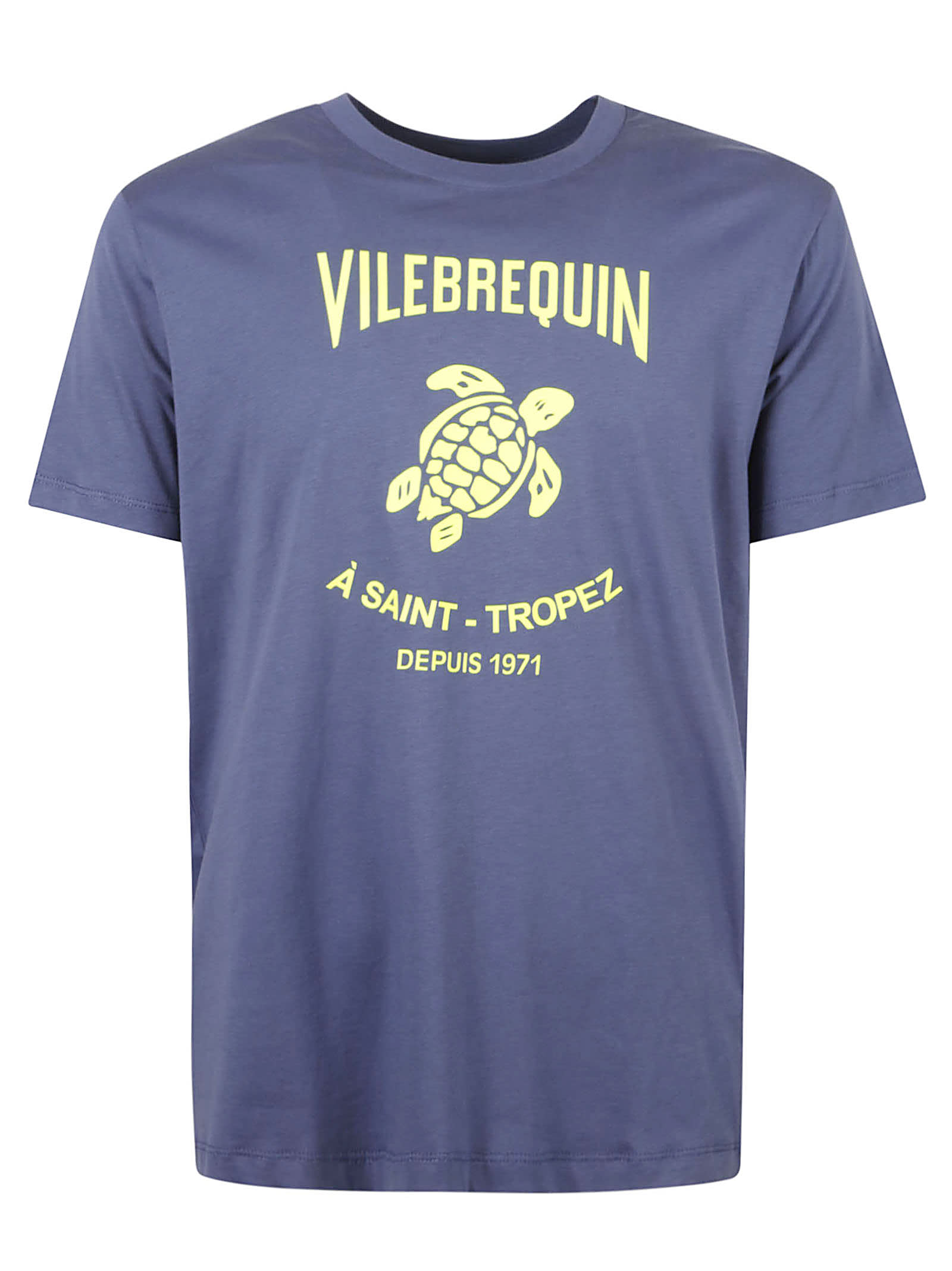 Shop Vilebrequin Logo Print Regular T-shirt In Blue Yatch