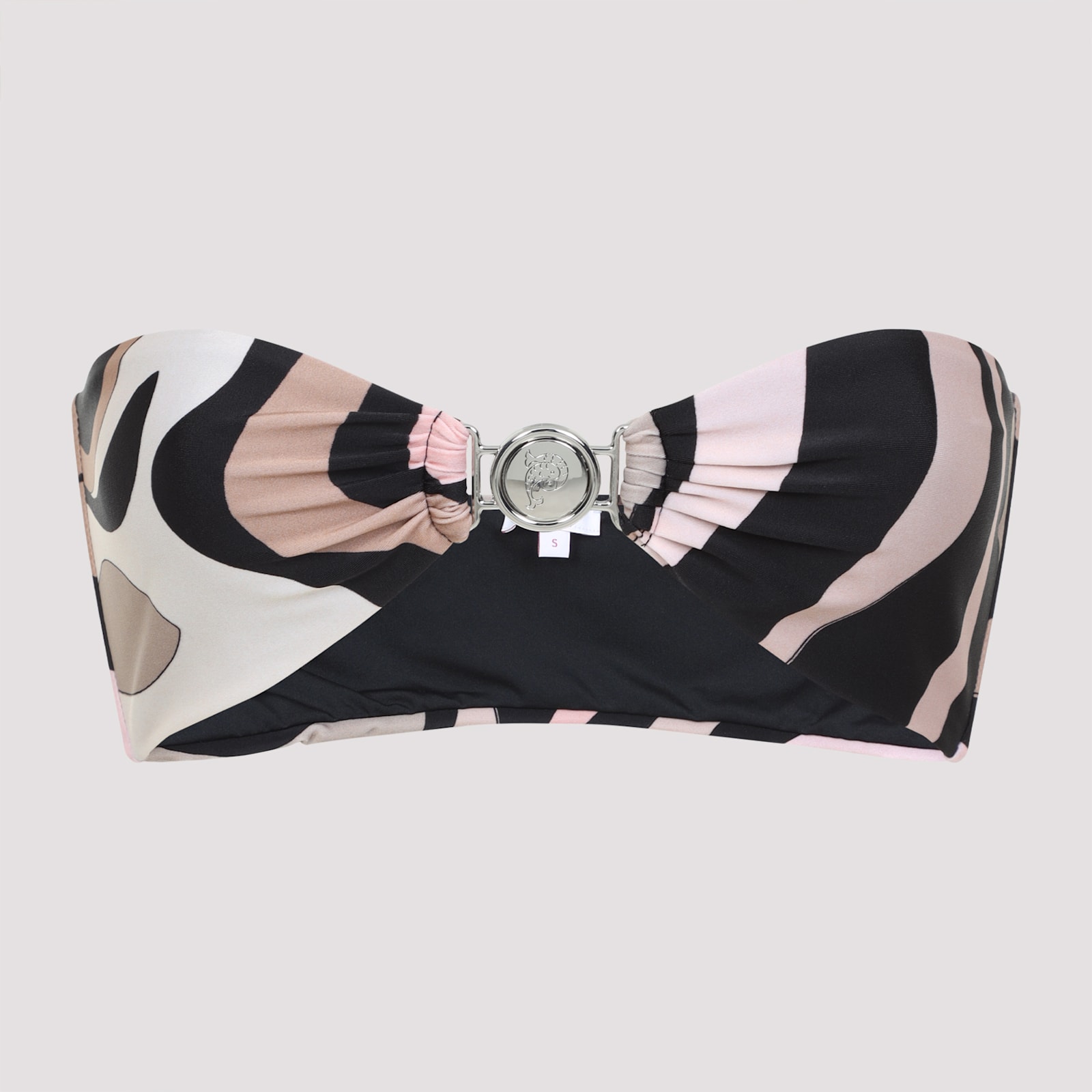Pucci Abstract Ruched Strapless Bandeau Swimwear In Nero Nude