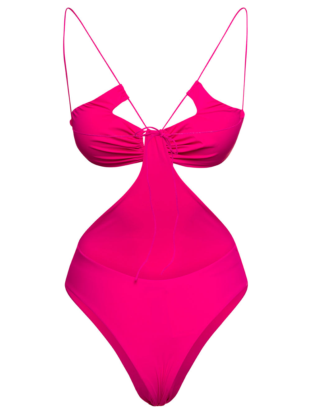 Shop Amazuìn Sadie Fuchsia Swimsuit With Cut-out And Spaghetti Straps In Stretch Polyamide Woman In Pink