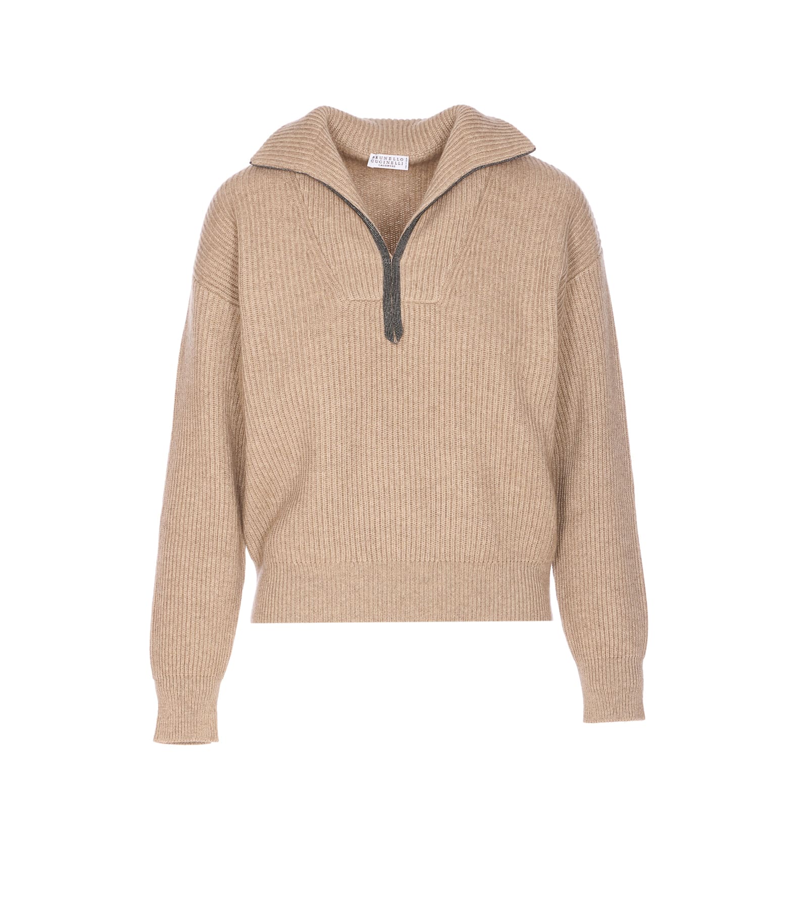 Brunello Cucinelli Sweater With Monile Detail In Sand