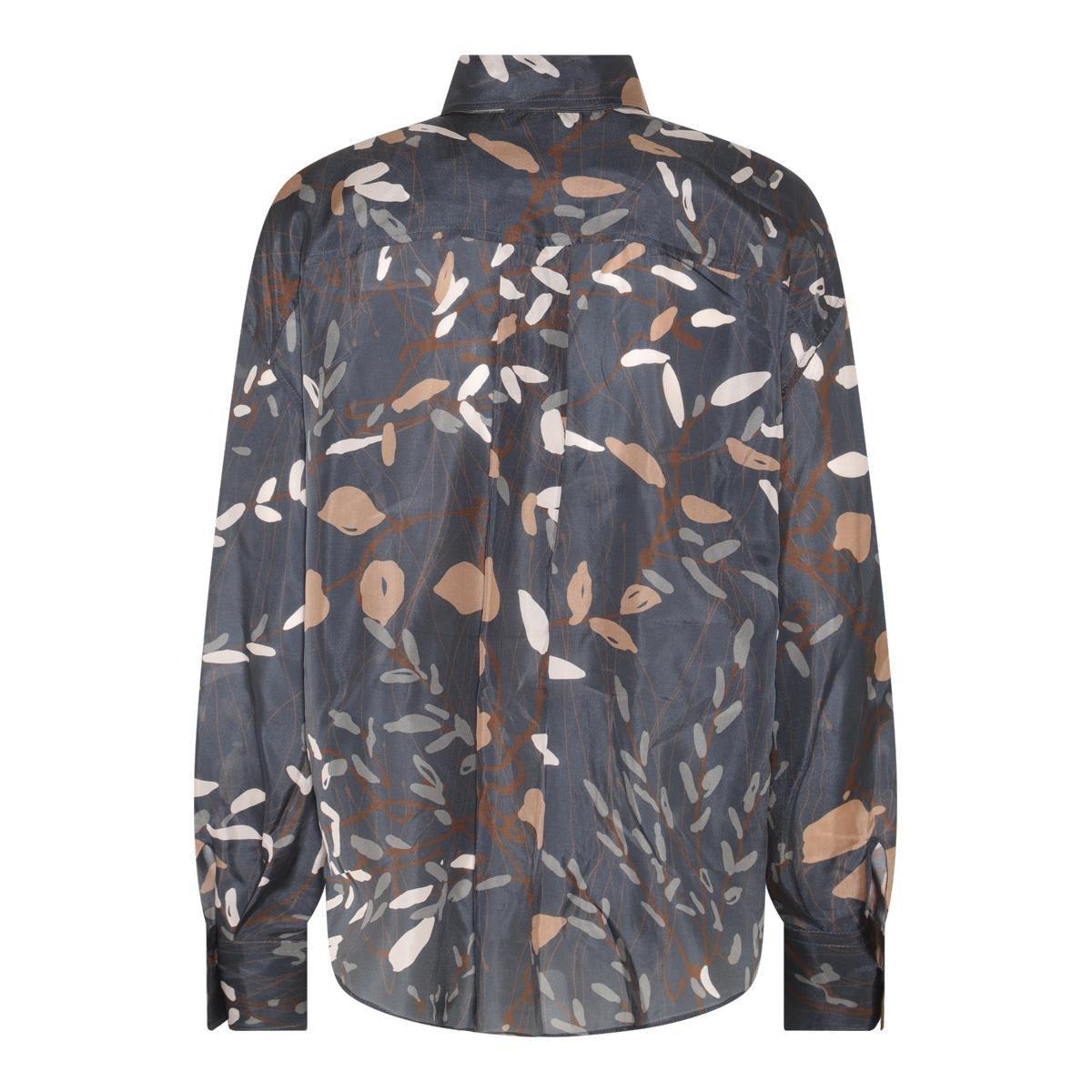 Brunello Cucinelli Abstract-print Silk Shirt In Blu