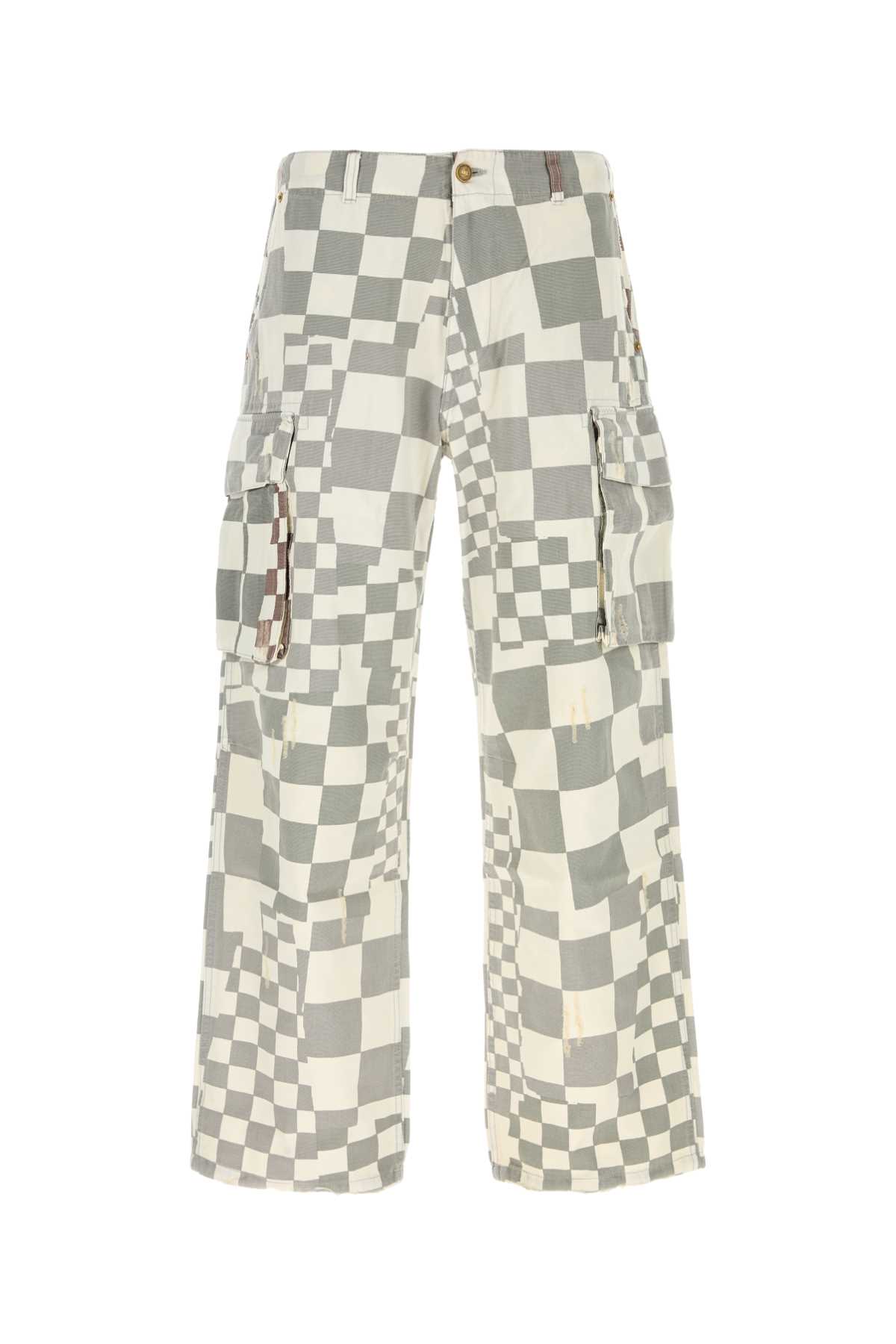 Shop Erl Printed Denim Cargo Jeans In Checker