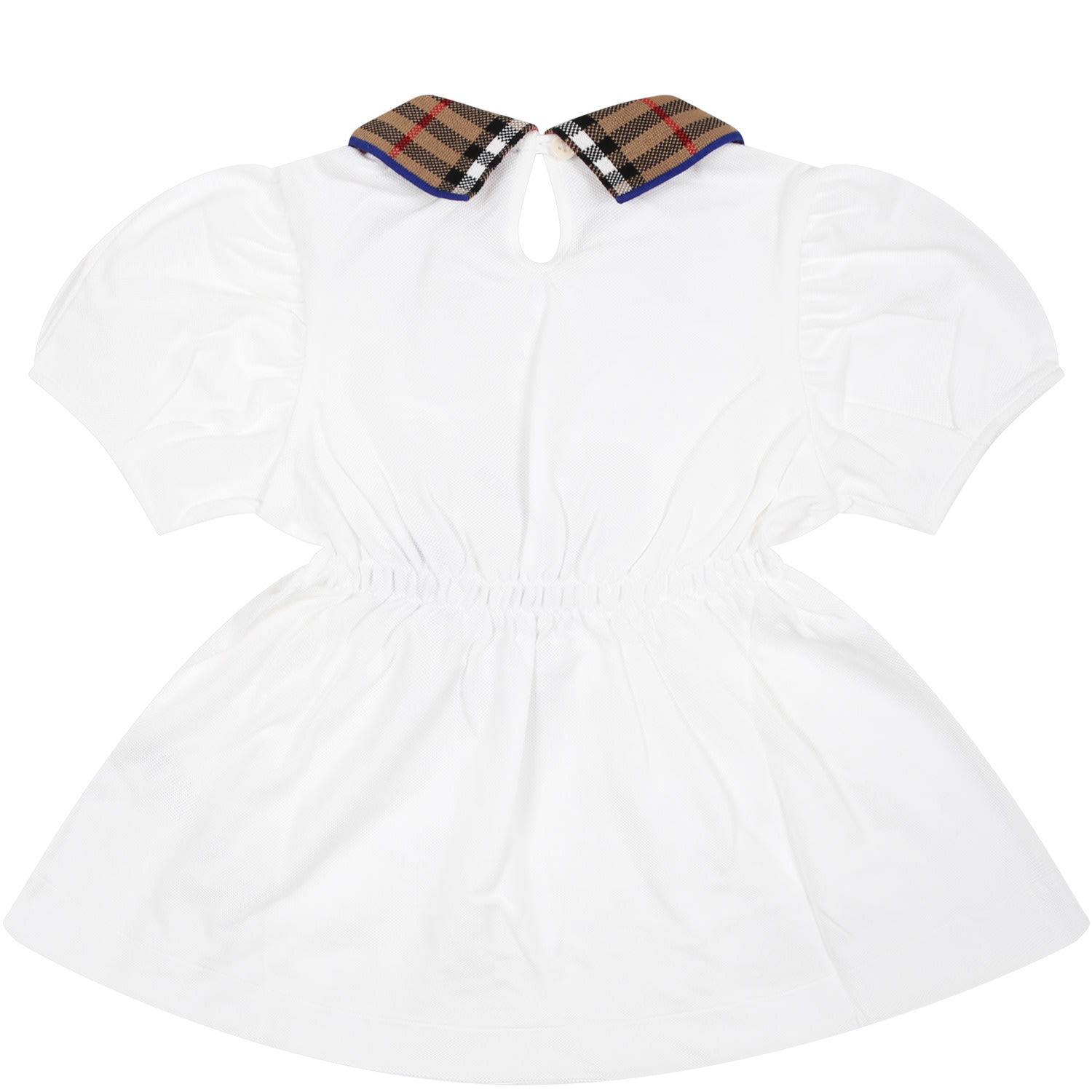 Shop Burberry White Dress For Baby Girl With Vintage Check On The Collar