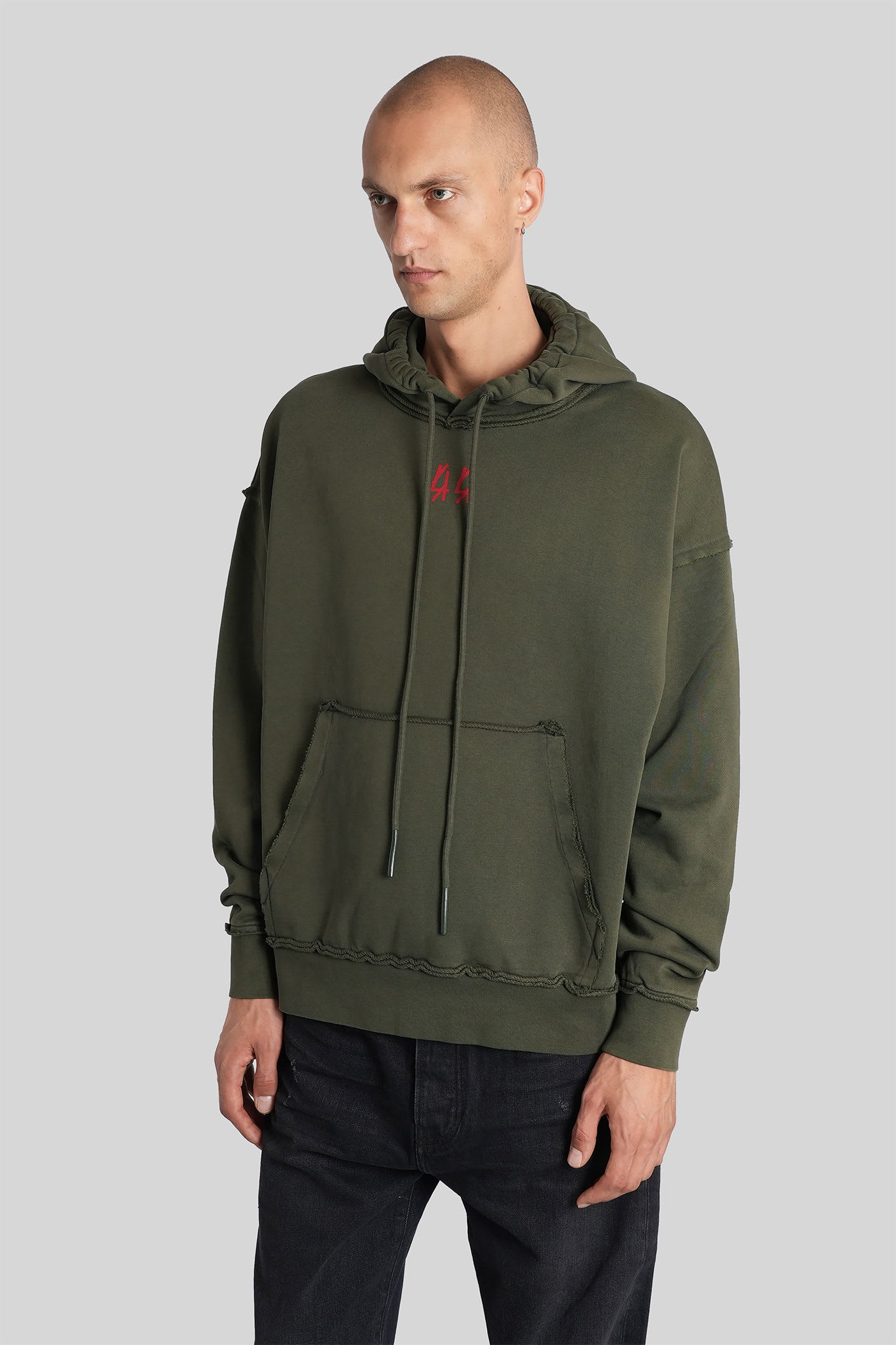 44 Label Group Logo-print Frayed-edge Hoodie In Green