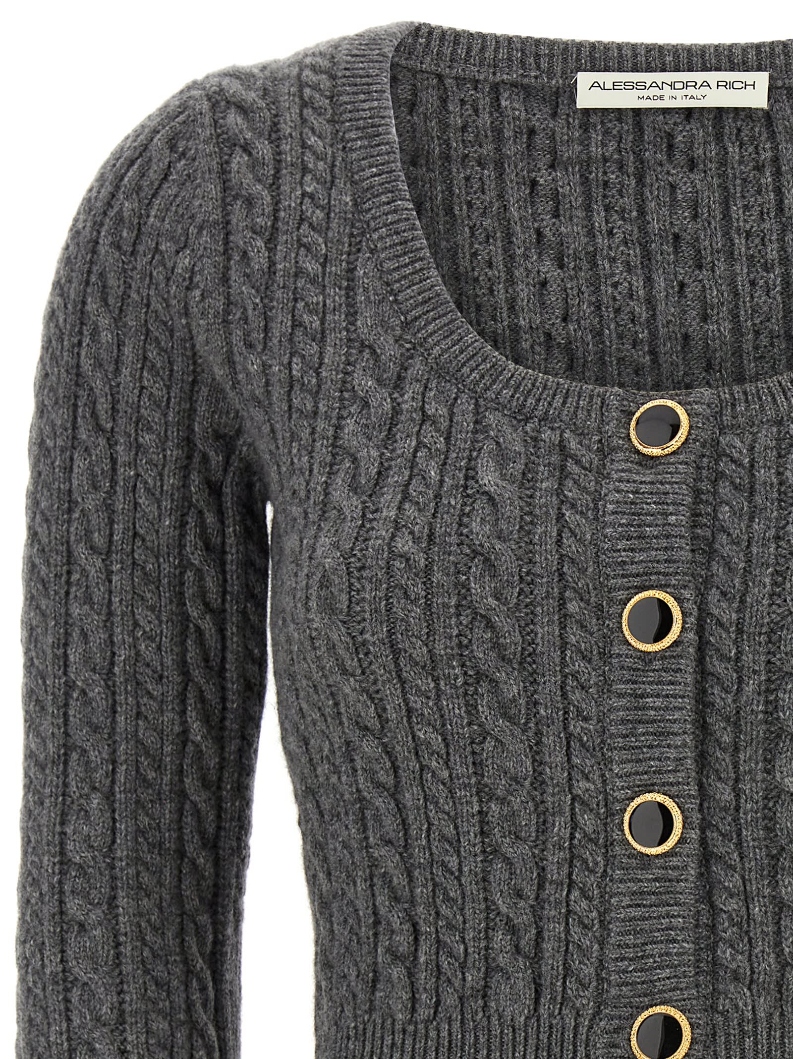Alessandra Rich Wool Knitted Cardigan In Gray