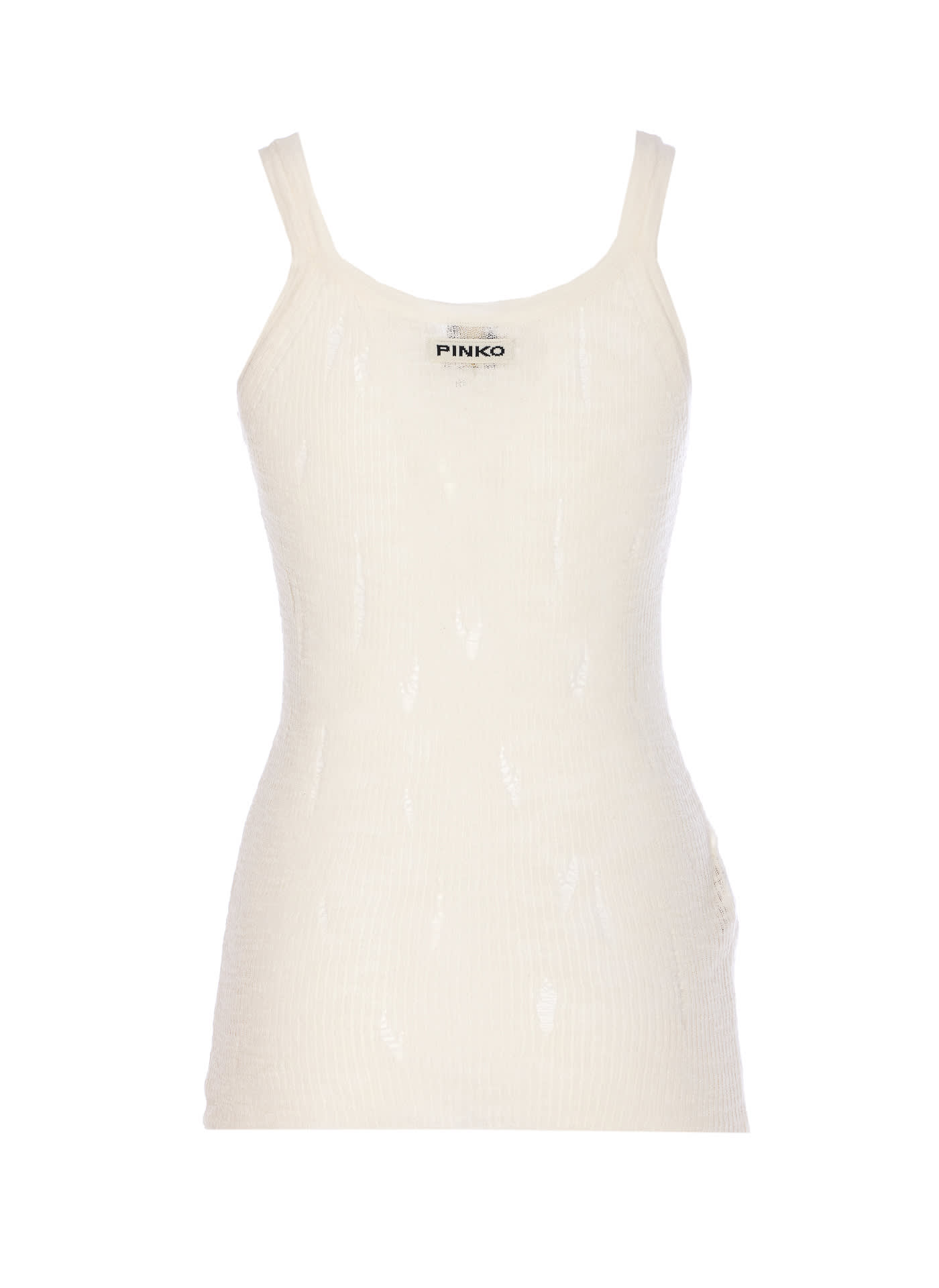 Pinko Crewneck Distressed Ribbed Sleeveless Stretch Top