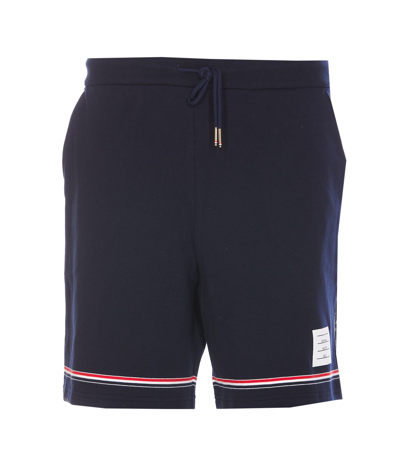 Thom Browne Blue Shorts With Elastic Waist With Drawstring And Rwb Striped Detail In Cotton Man In Blue