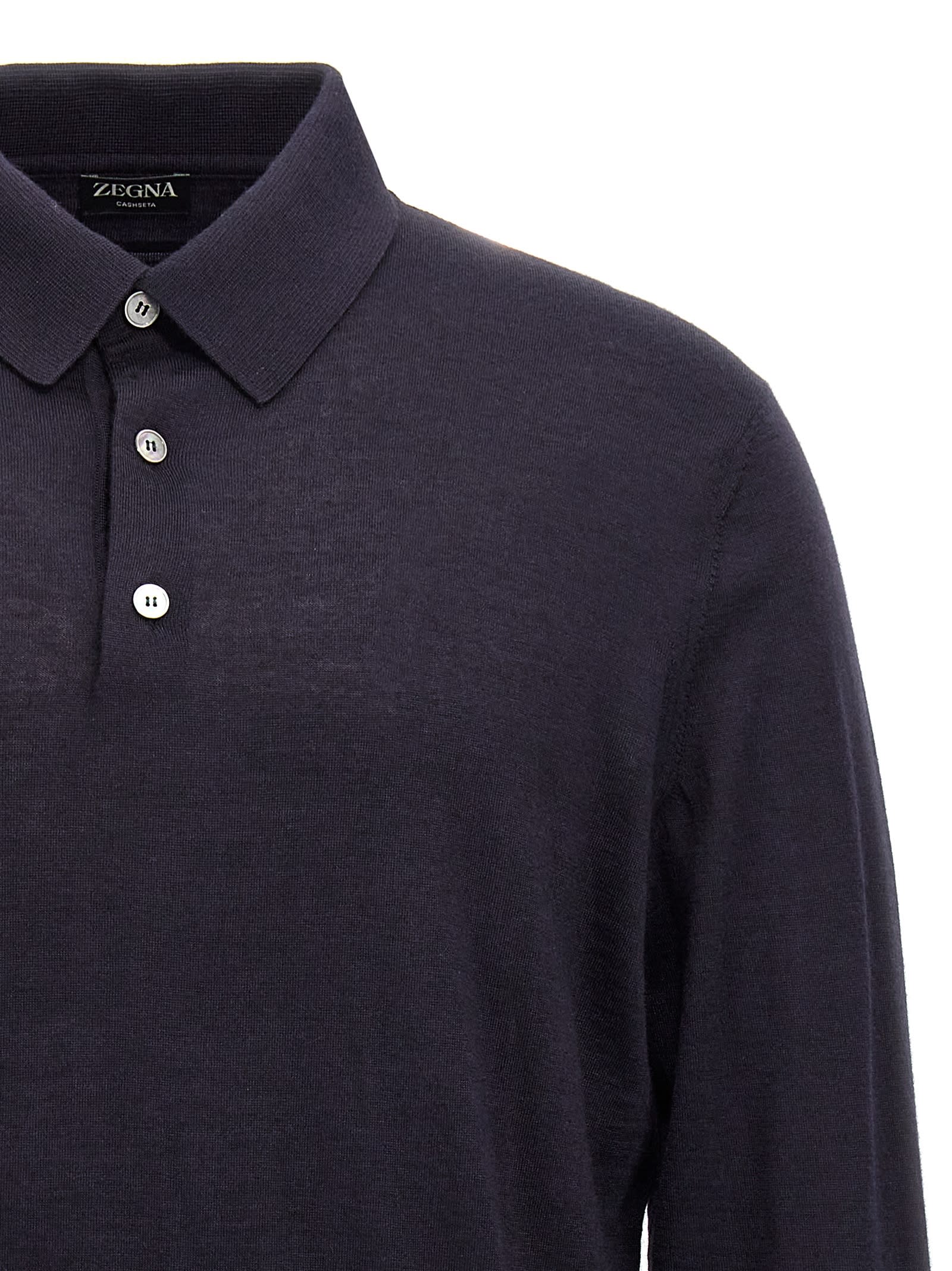 Shop Zegna Silk Cashmere Polo Shirt In Blue