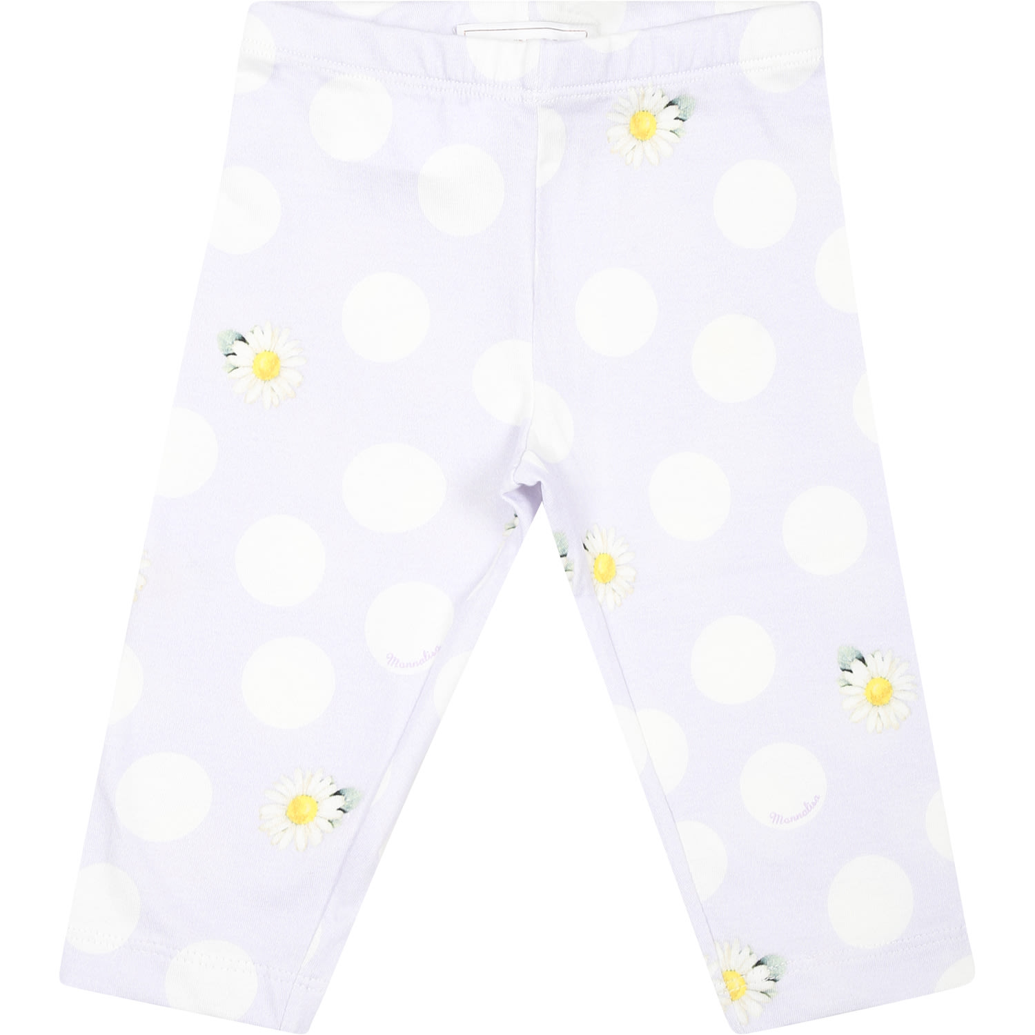 Shop Monnalisa Purple Leggings For Baby Girl With Polka Dots And Daisy In Violet