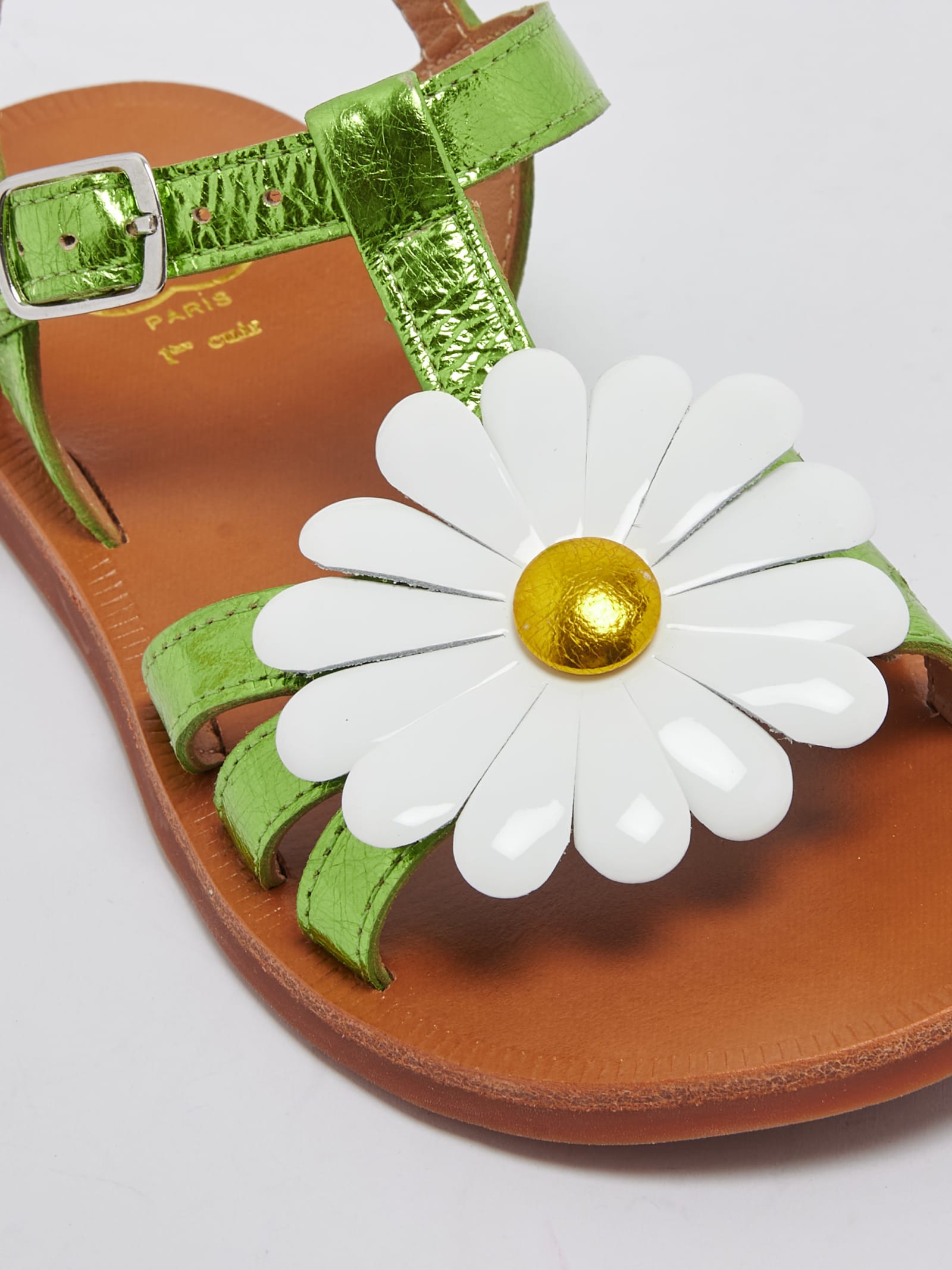 Shop Pom D'api Plagette Big Flo Sandal In Verde-bianco