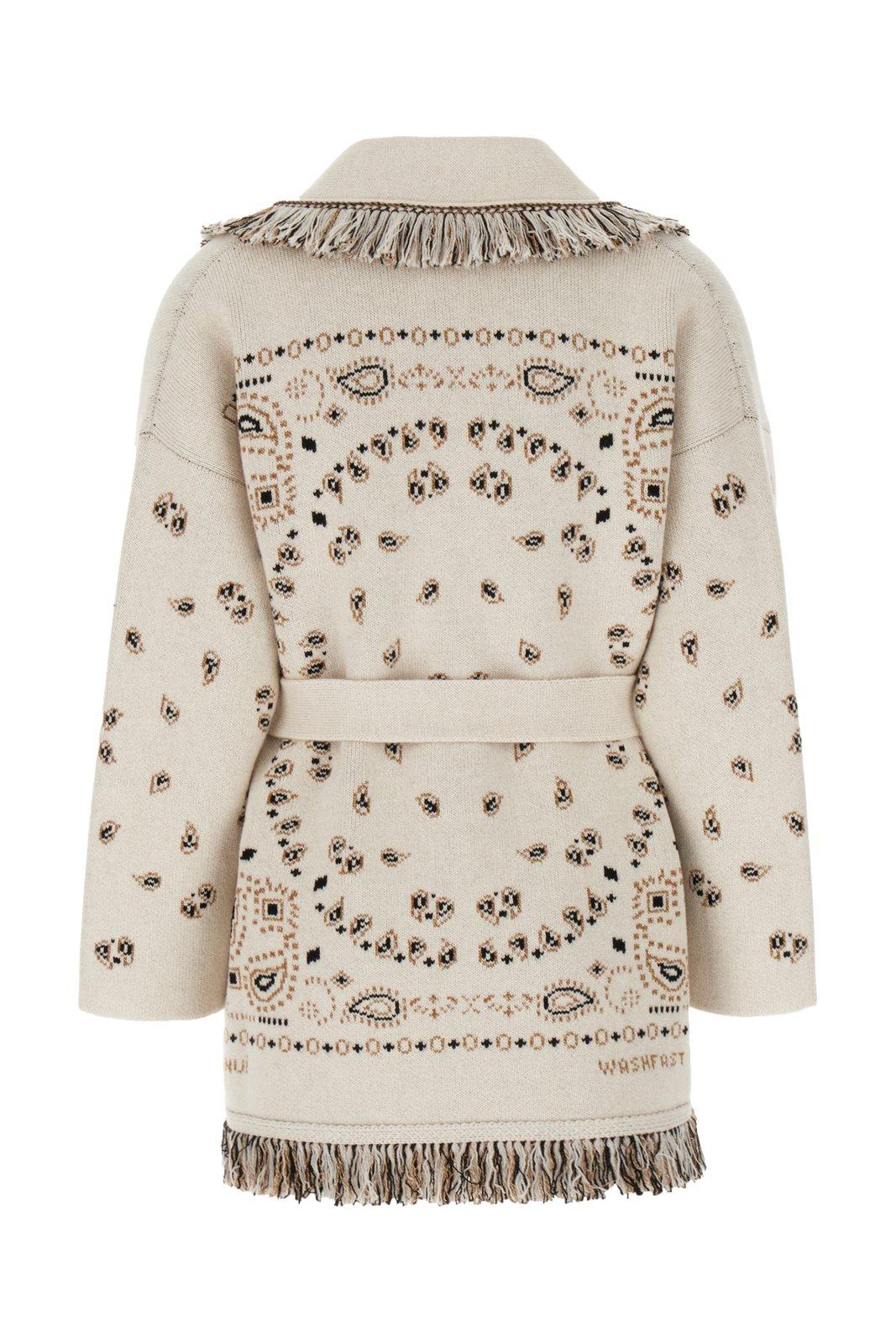 Shop Alanui Paisley-jacquard Belted Cardigan In Beige