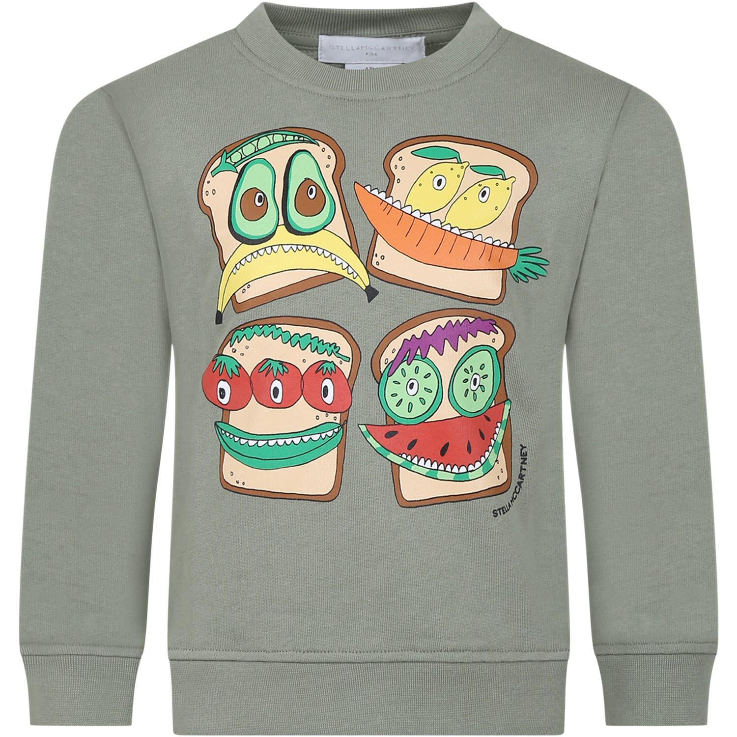 Stella Mccartney Kids' Green Sweatshirt For Boy With Toast Print In Verde