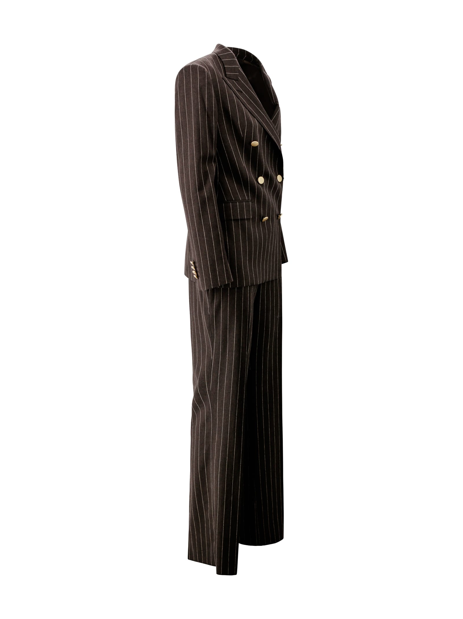 Shop Tagliatore Double-breasted Pinstripe Suit In Brown