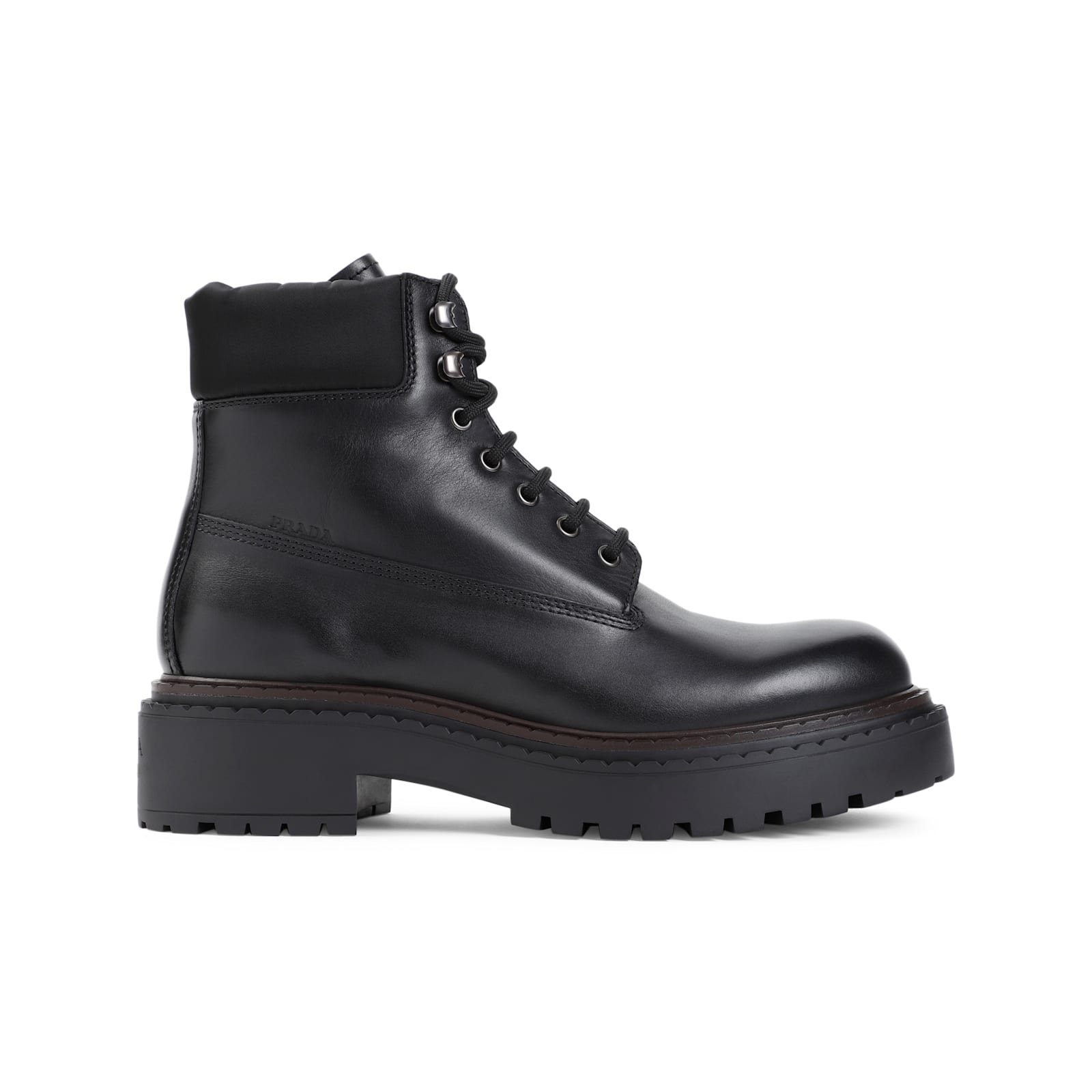 Prada Polished Leather Boots With Sole And Lace-up Design In Nero