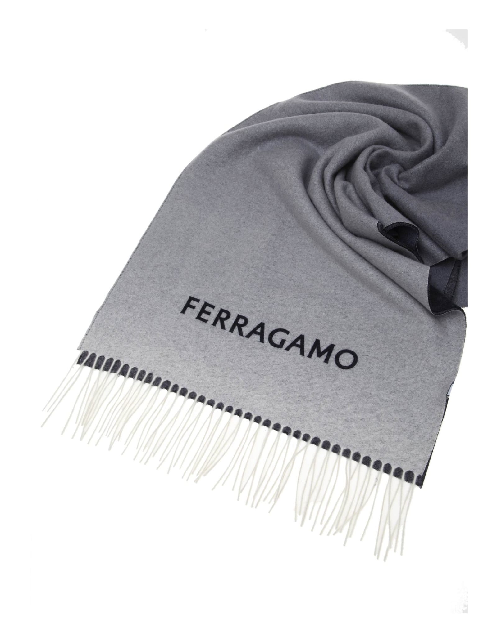 Shop Ferragamo Scarf In Cashmere Nuance Shaded Effect In Navy/beige