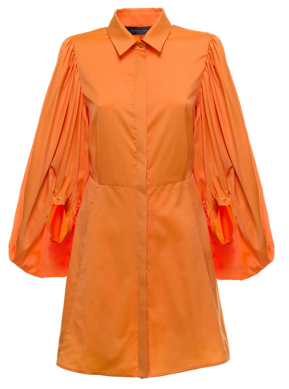 Federica Tosi Orange Cotton And Silk Dress With Balloon Sleeves