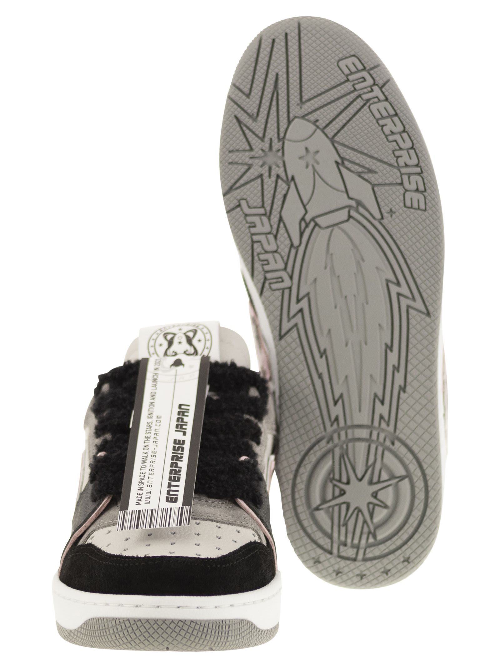 Shop Enterprise Japan Ej Egg Rocket - Leather Trainers With Logo In White/black