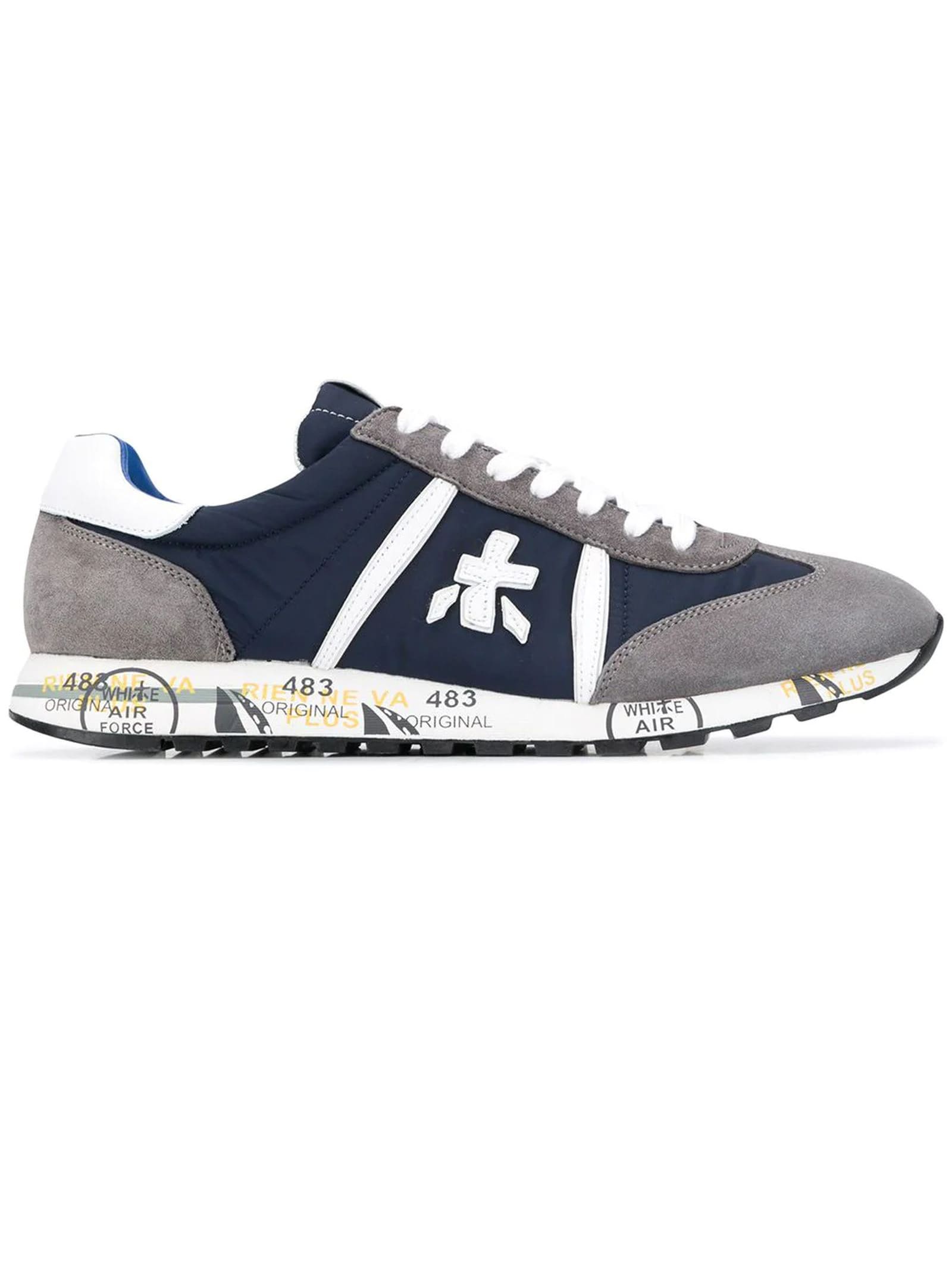 Premiata Blue And Grey Leather Eric Sneakers In Grigio/blu