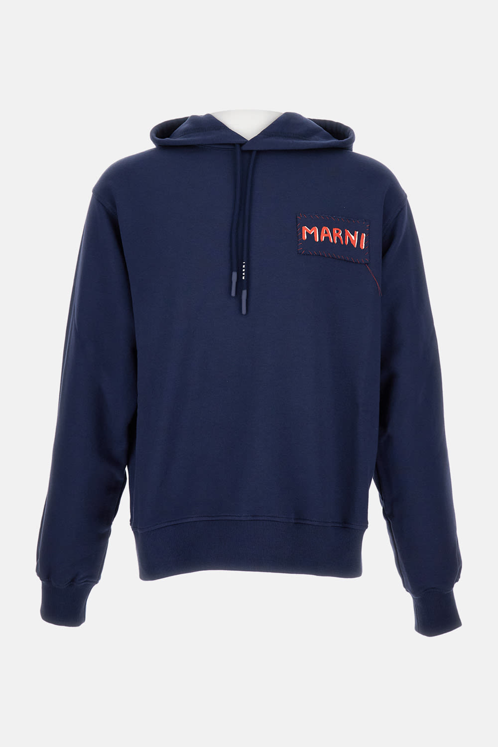 Marni Logo-patch Hoodie In Blue