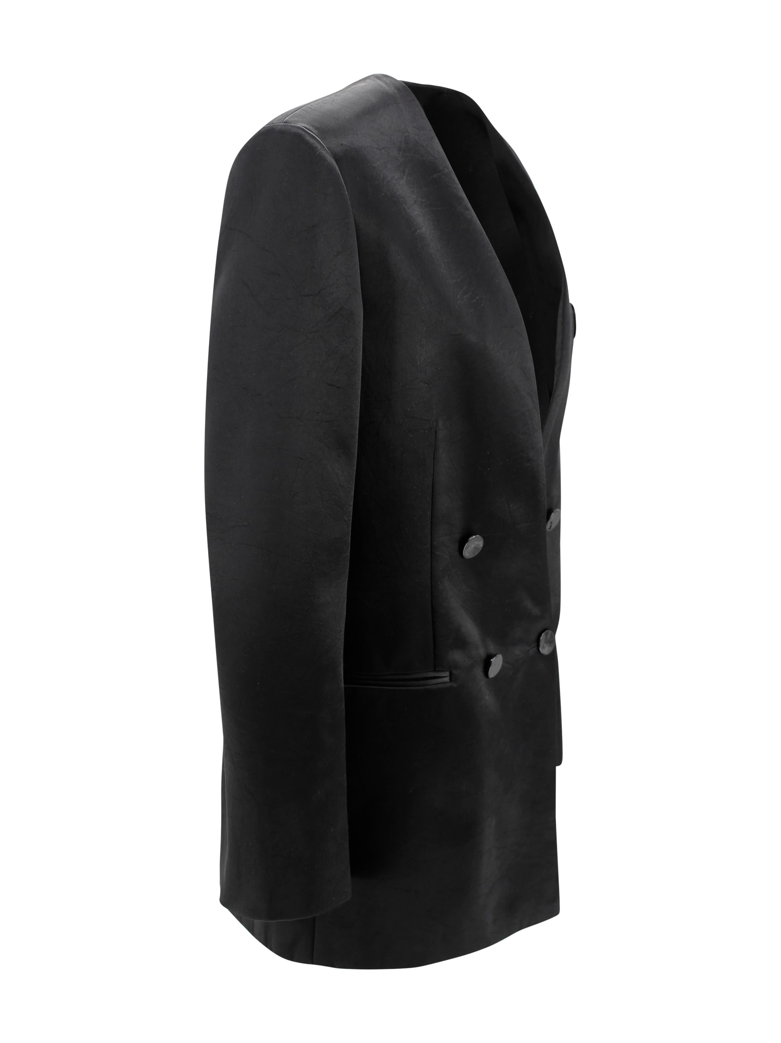 Philosophy Di Lorenzo Serafini V-neck Satin Blazer With Double-breasted Closure In Black