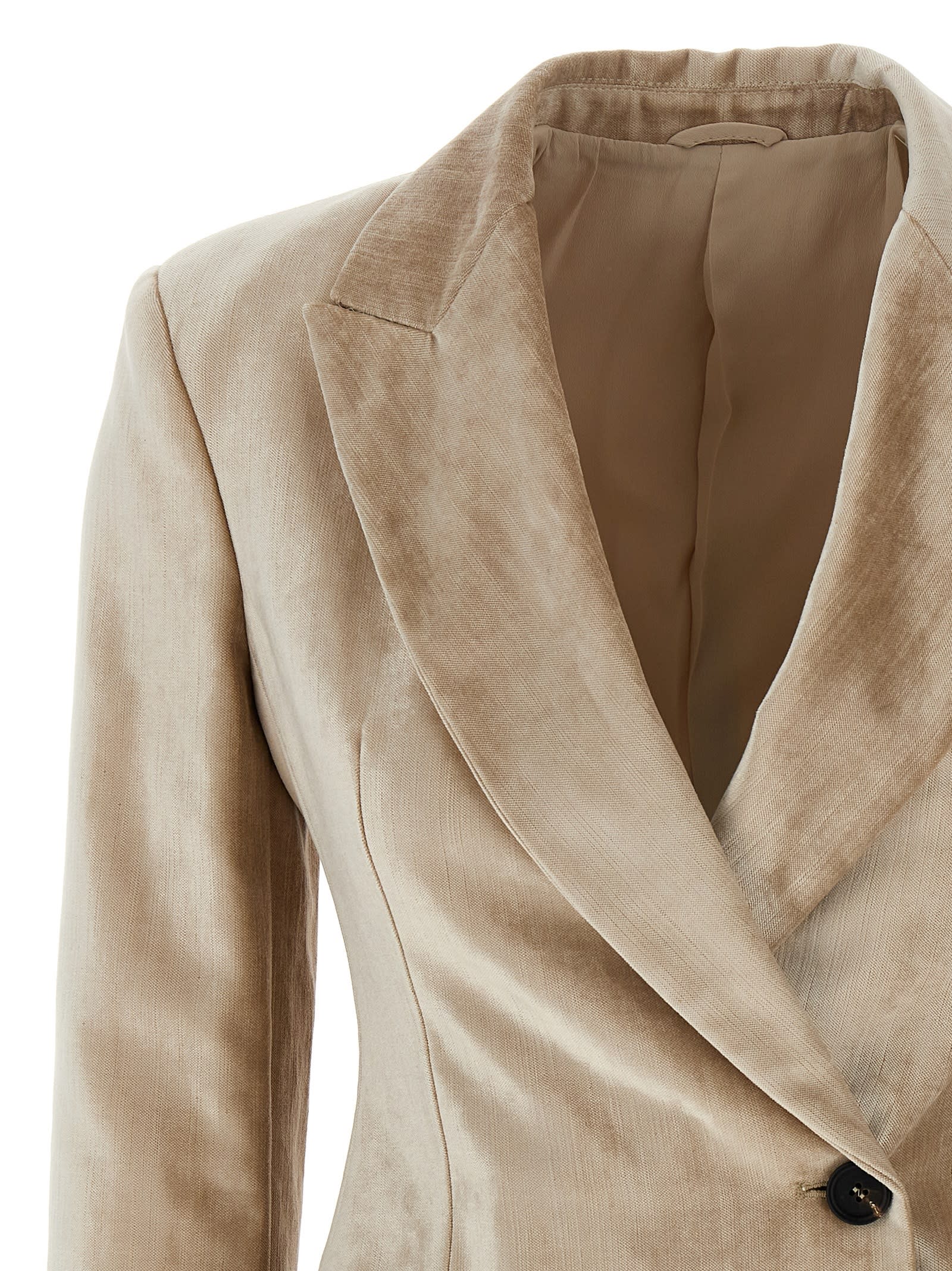 Shop Brunello Cucinelli Double-breasted Velvet Blazer In Beige