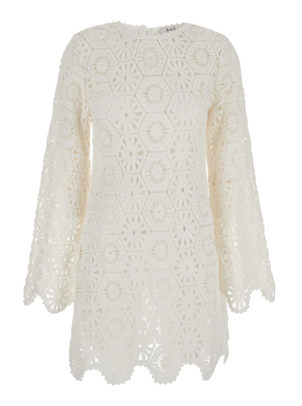 Sea New York Lakshmi White Mini Tunic Dress In Crochet Woman