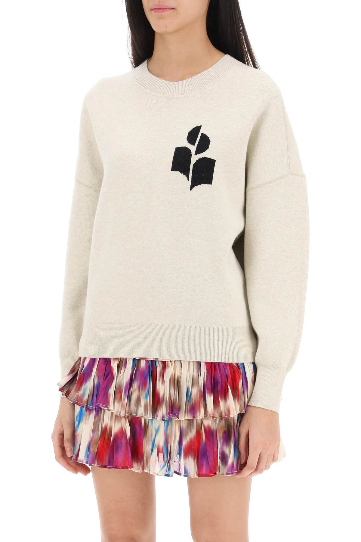 Shop Marant Etoile Atlee Sweater With Logo Intarsia In Grey