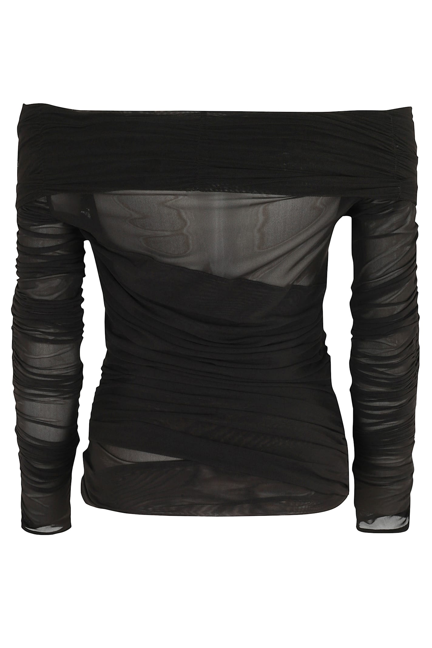 Federica Tosi Off-shoulder Gathered Mesh Blouse In Black