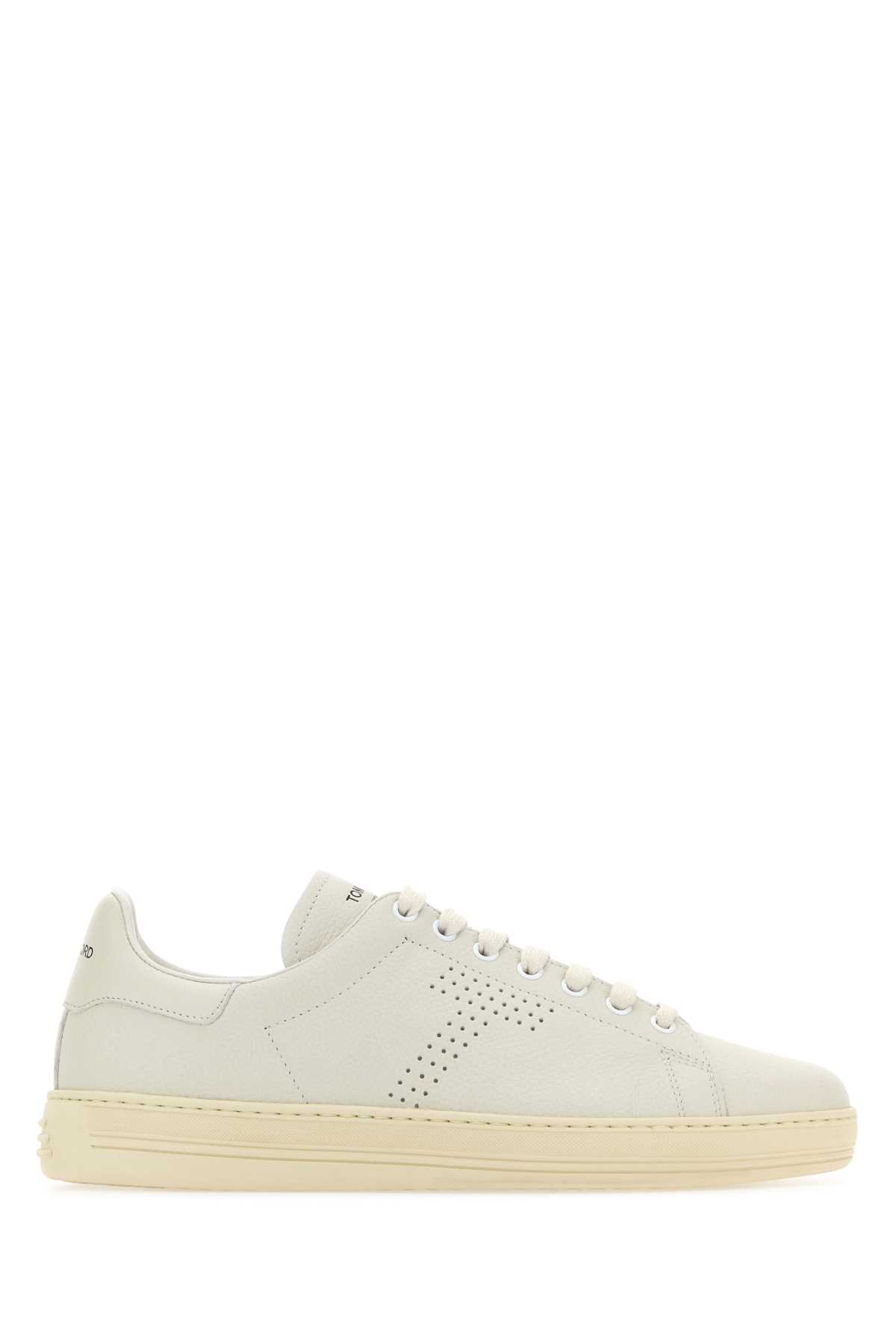 Shop Tom Ford White Leather Warwick Sneakers In Buttercream