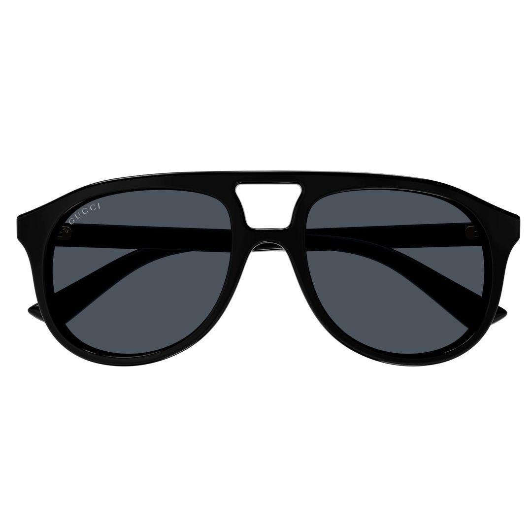 Shop Gucci Aviator Frame Sunglasses In Black-black-grey