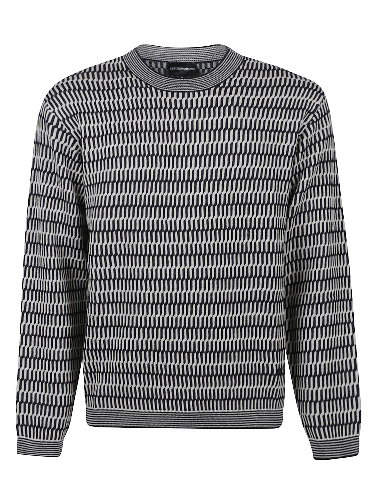 Emporio Armani Jumper Crewneck Wool Geometric Pattern In Blue