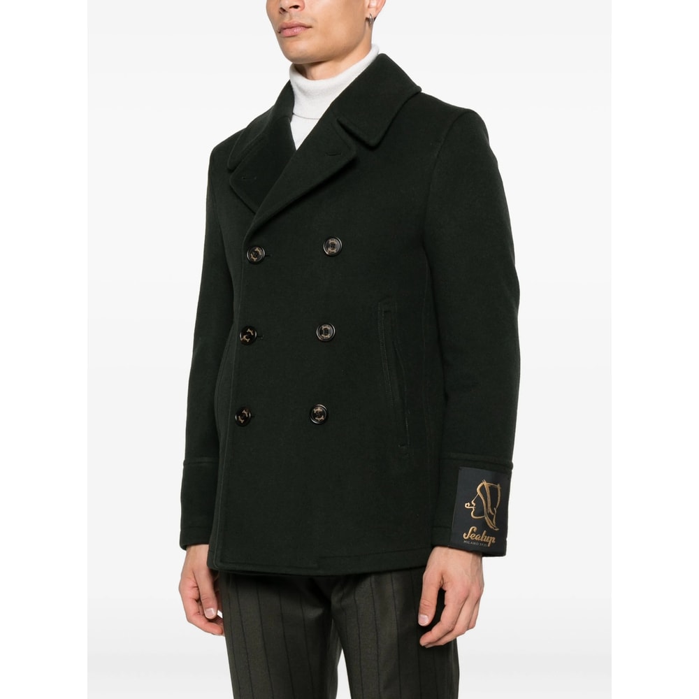 Sealup Buttoned Double-breasted Peacoat In Black