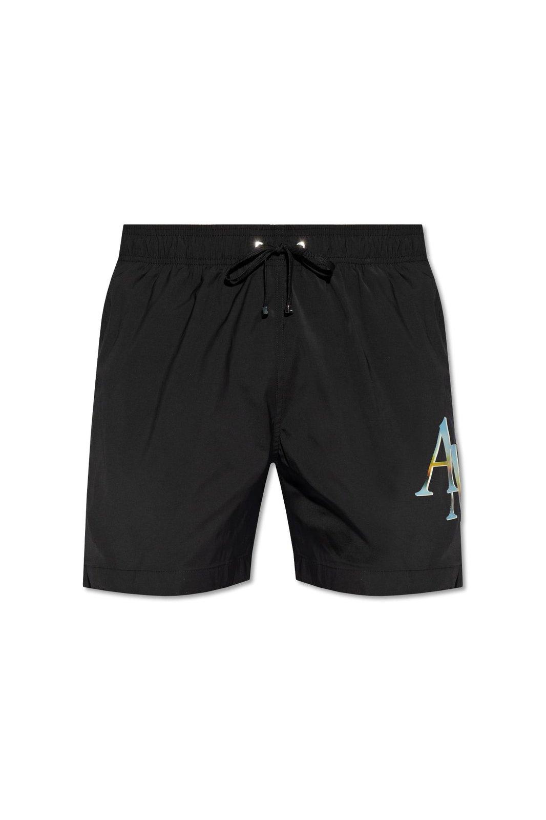 Shop Amiri Logo Printed Swim Shorts In Black