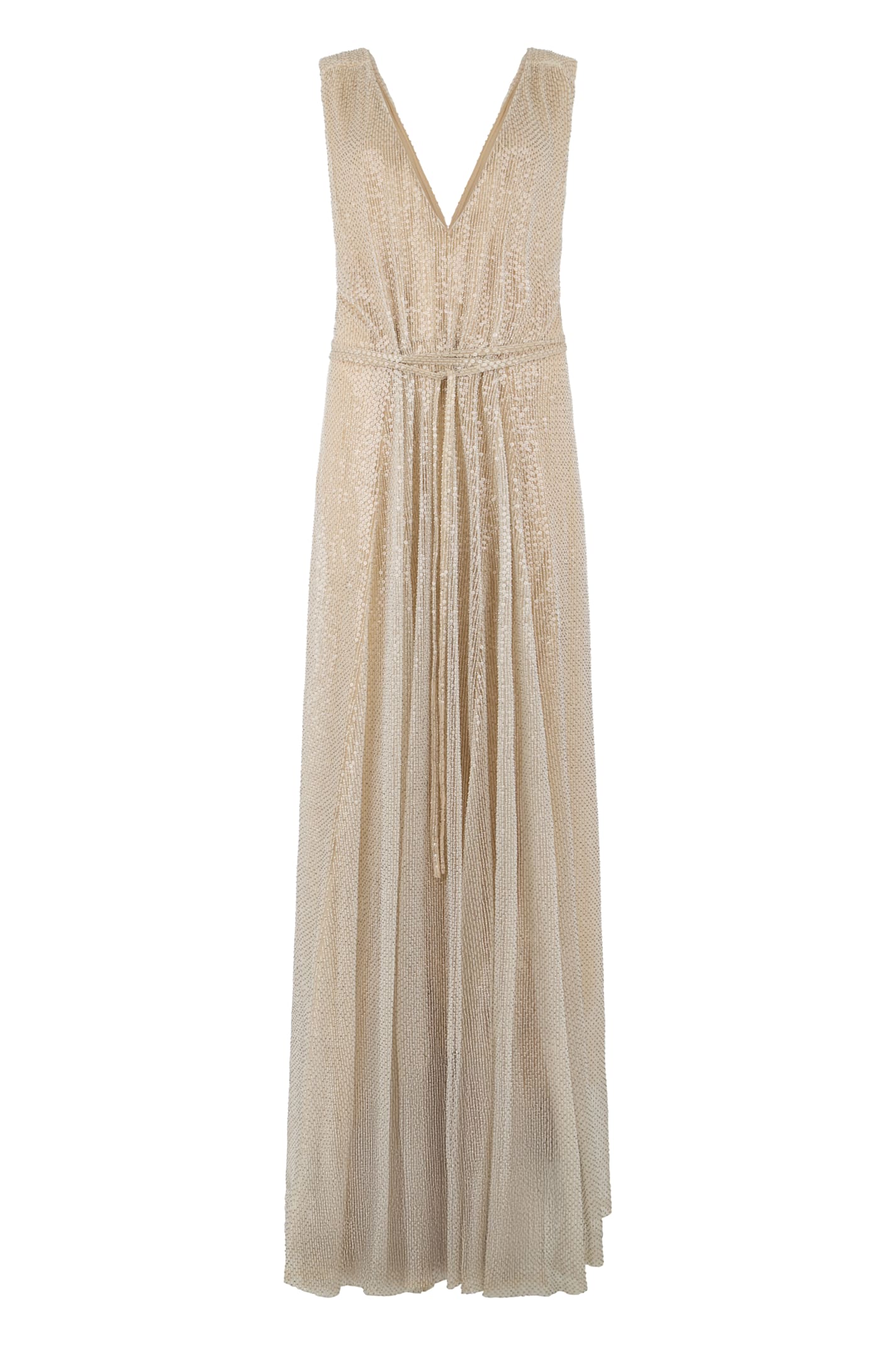 Valentino Long Elegant Dress With V-neckline In Neutral