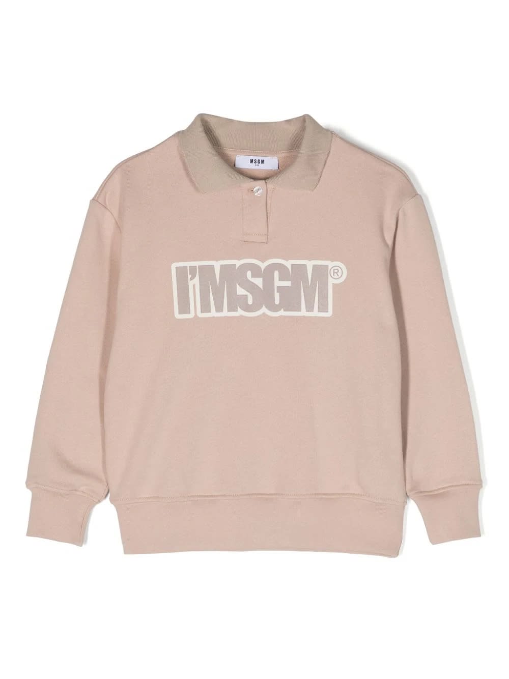 Msgm Logo-print Polo-collar Sweatshirt In Beige