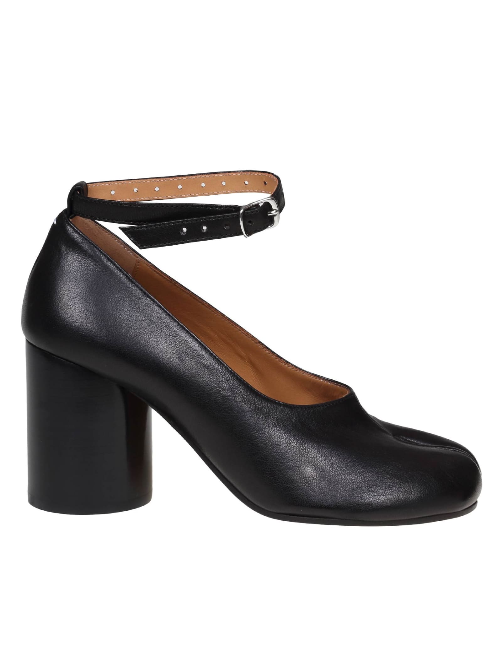 Shop Maison Margiela Tabi Decollete In Black Color Leather In Nero