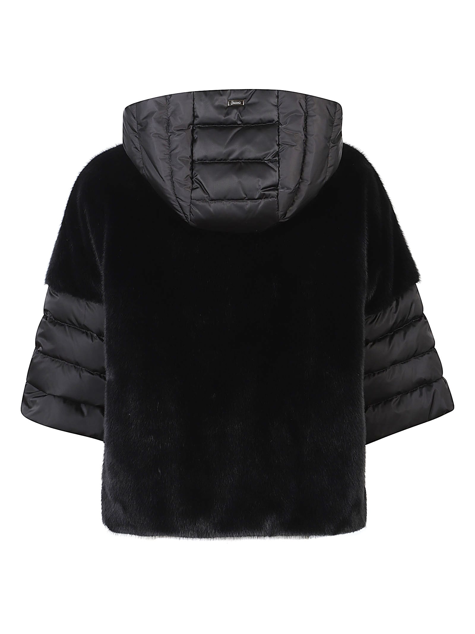 Herno Satin Short Sleeve Faux Fur Jacket In Black