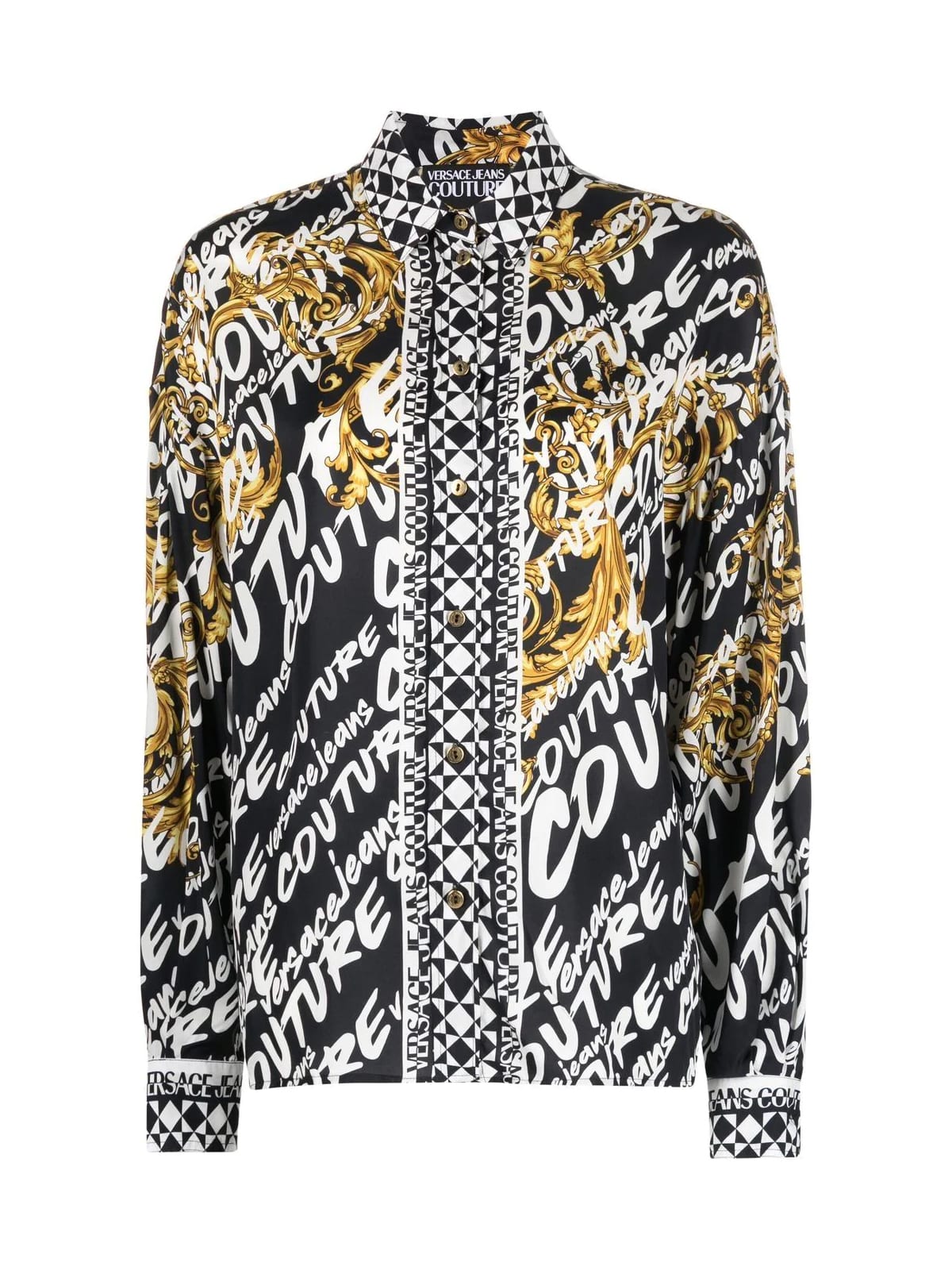 Versace Jeans Couture Brushed Logo-print Long-sleeve Shirt In Black Gold