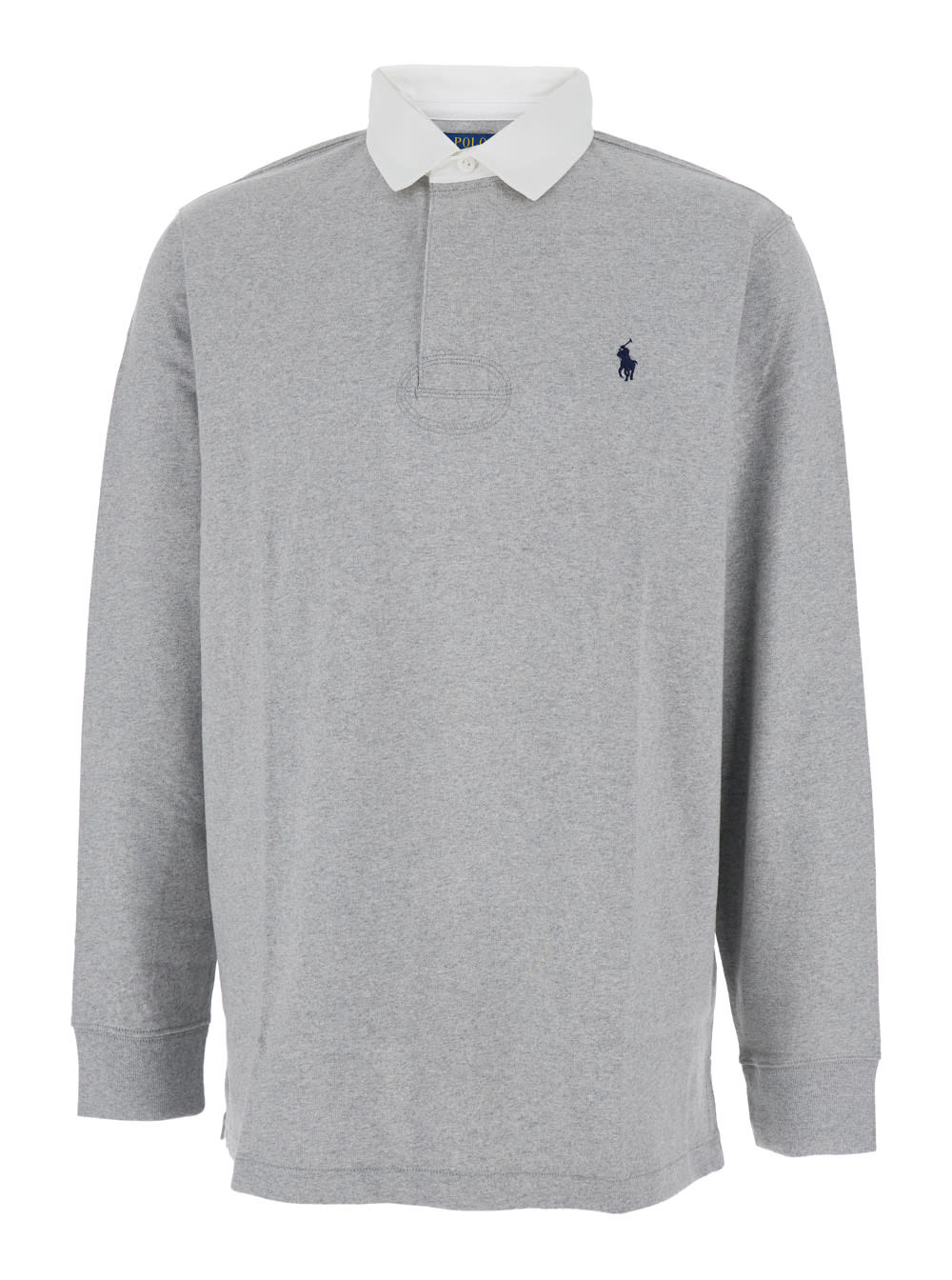 Polo Ralph Lauren Rugby Fit Grey Polo Shirt With Contrasting Collar And Pony Embroidery On The Front In Cotton Man In Gray