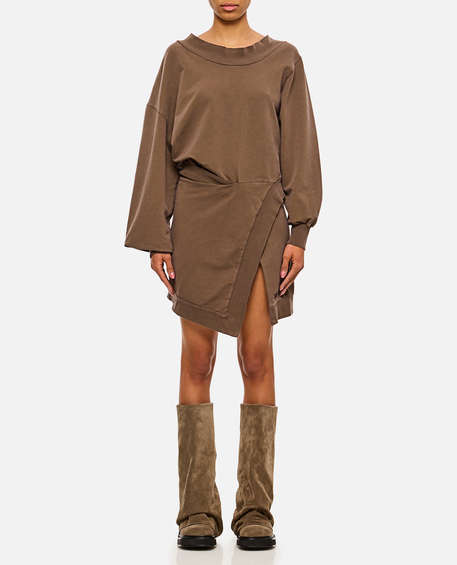 Attico Light American Fleece Mini Dress In Brown