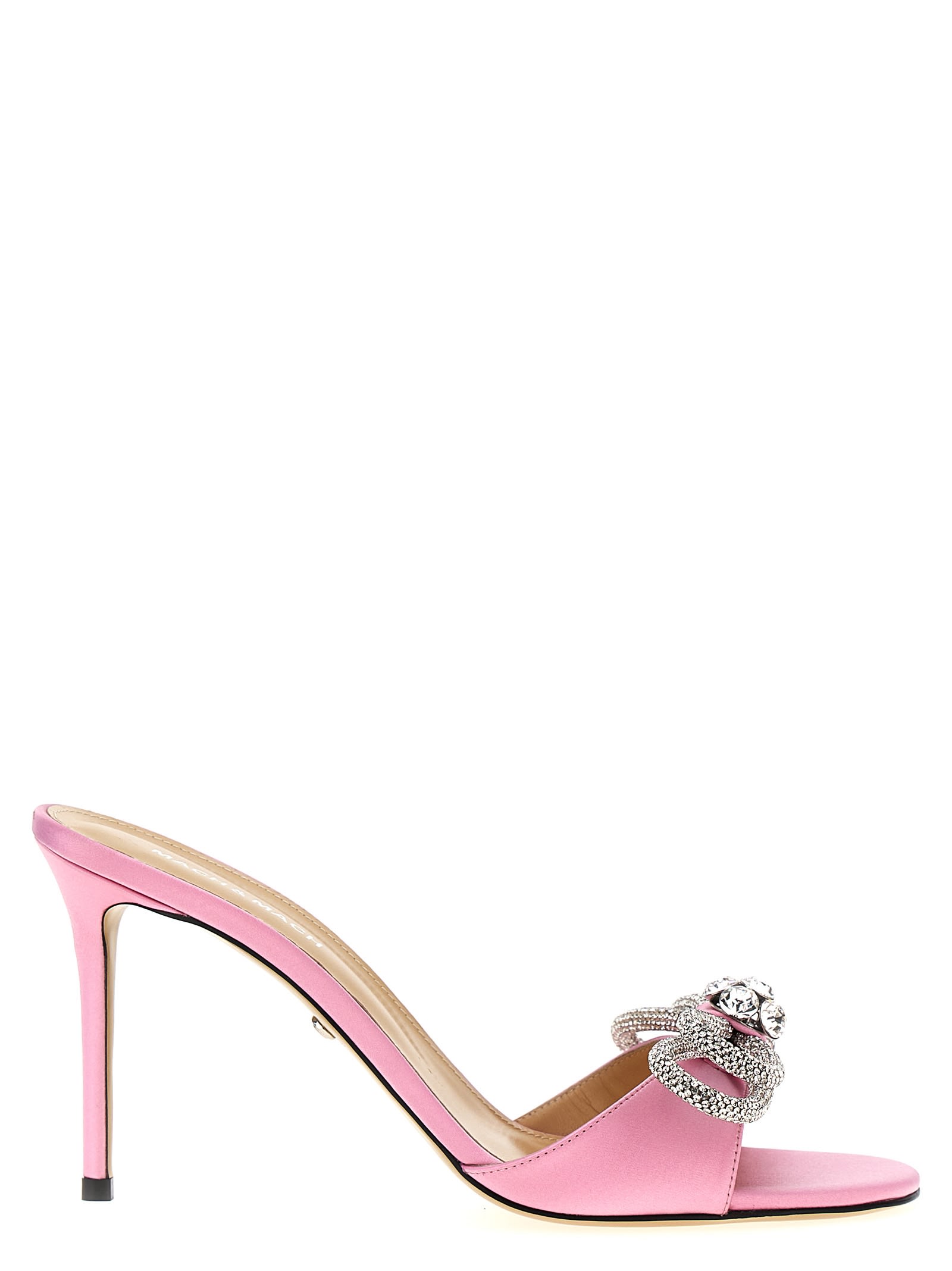 Mach &amp; Mach Double Bow Round Toe Barbie Satin Mules In Pink