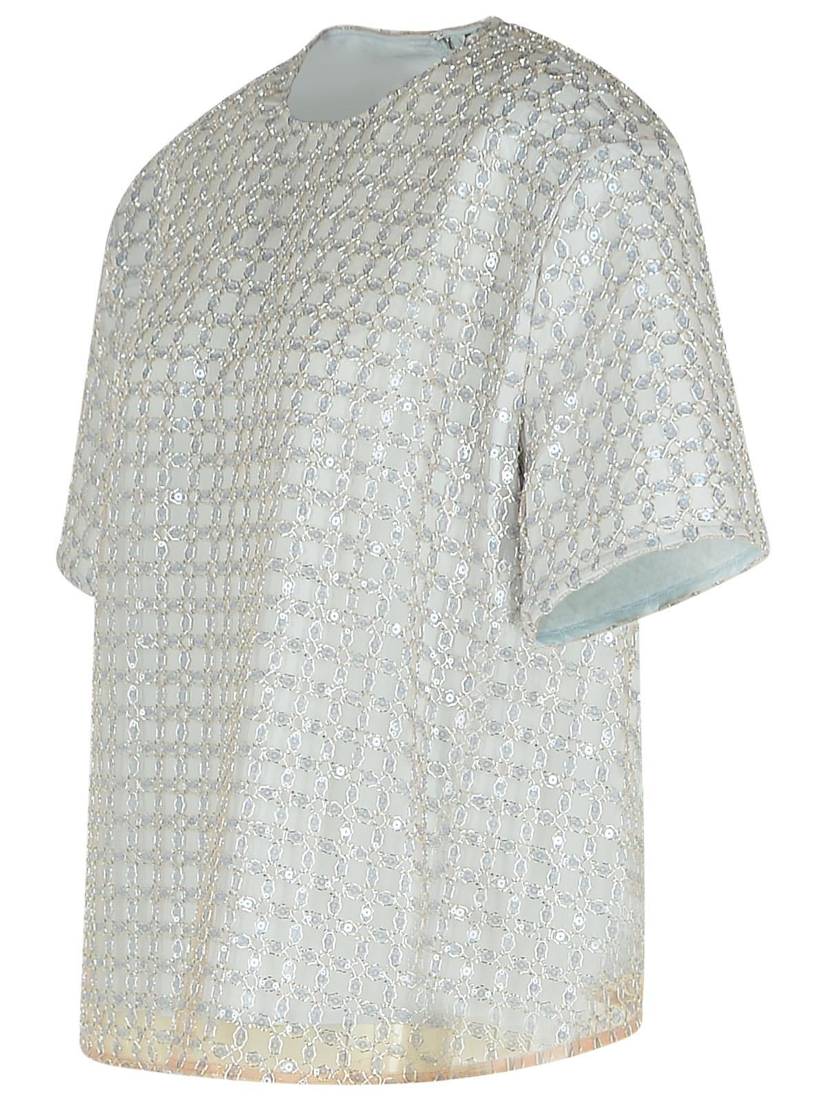 Rotate Birger Christensen Rotate 'beaded' Light Blue Polyester T-shirt Women In Beige