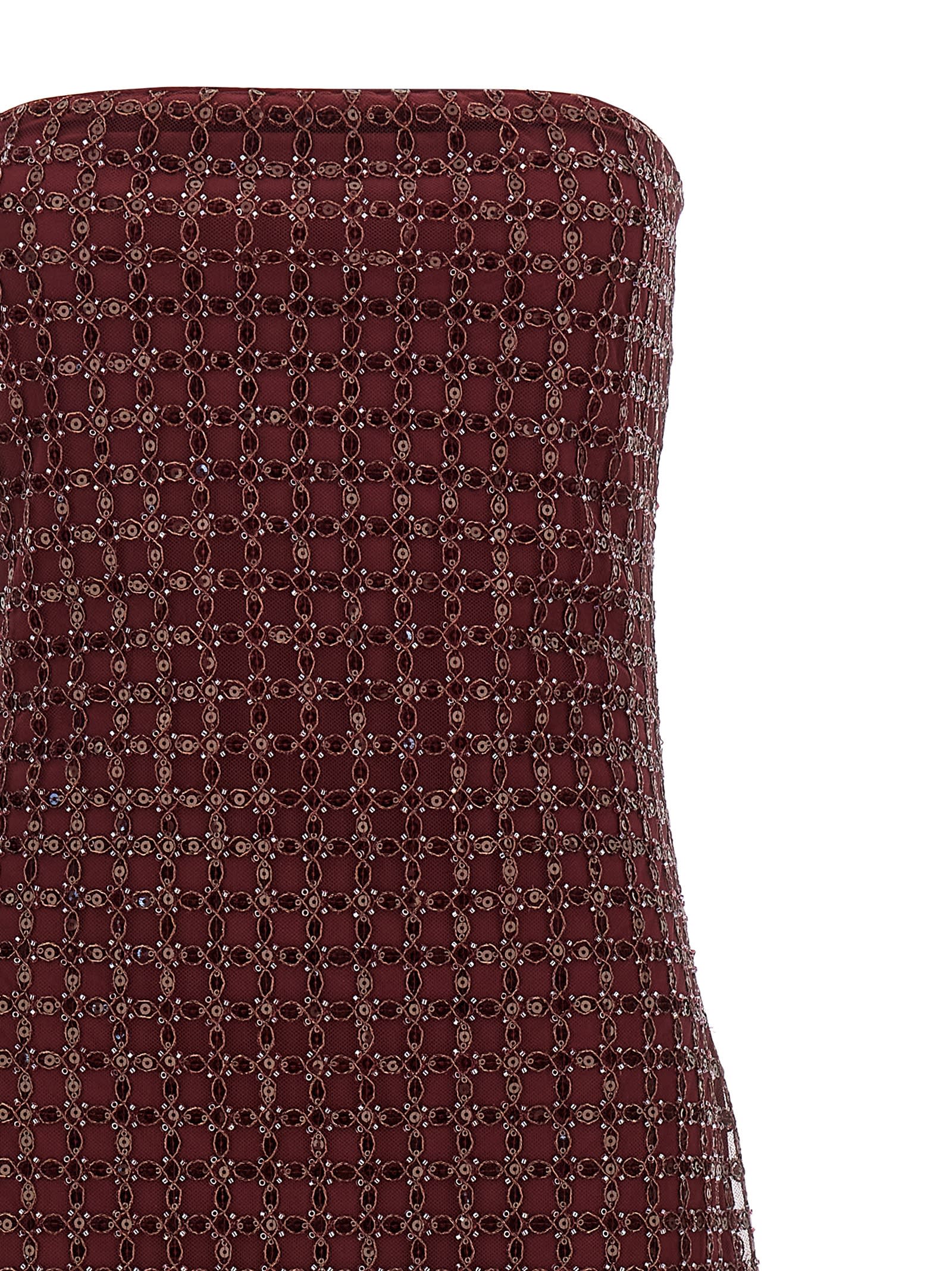 Rotate Birger Christensen Rotate Floor-length Burgundy Strapless Evening Dress With Sequined Detailing In Red