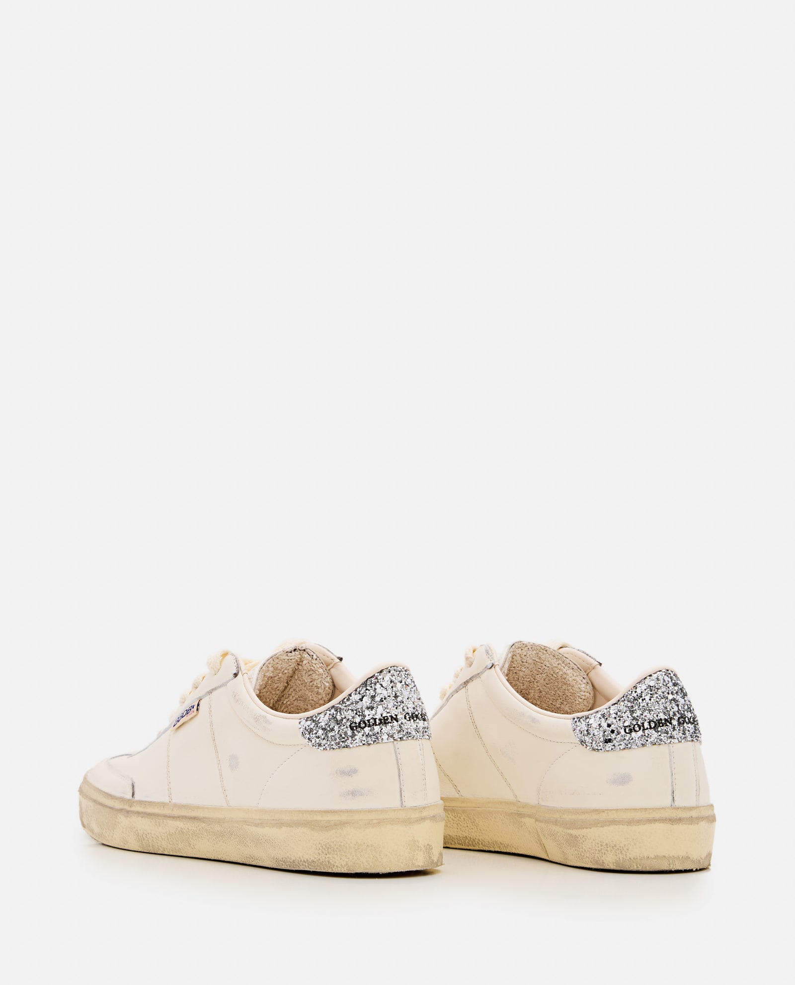 Golden Goose Soul Star Distressed Leather Sneakers With Glittered Heel Tab Shoes In White