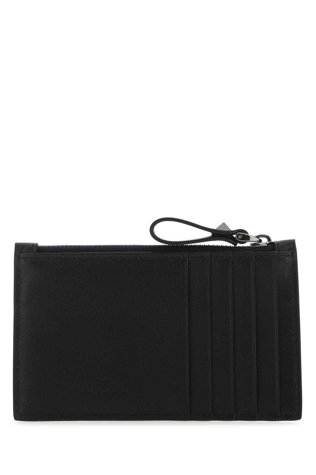 Shop Valentino Garavani Rockstud Zip-up Card Holder In Nero