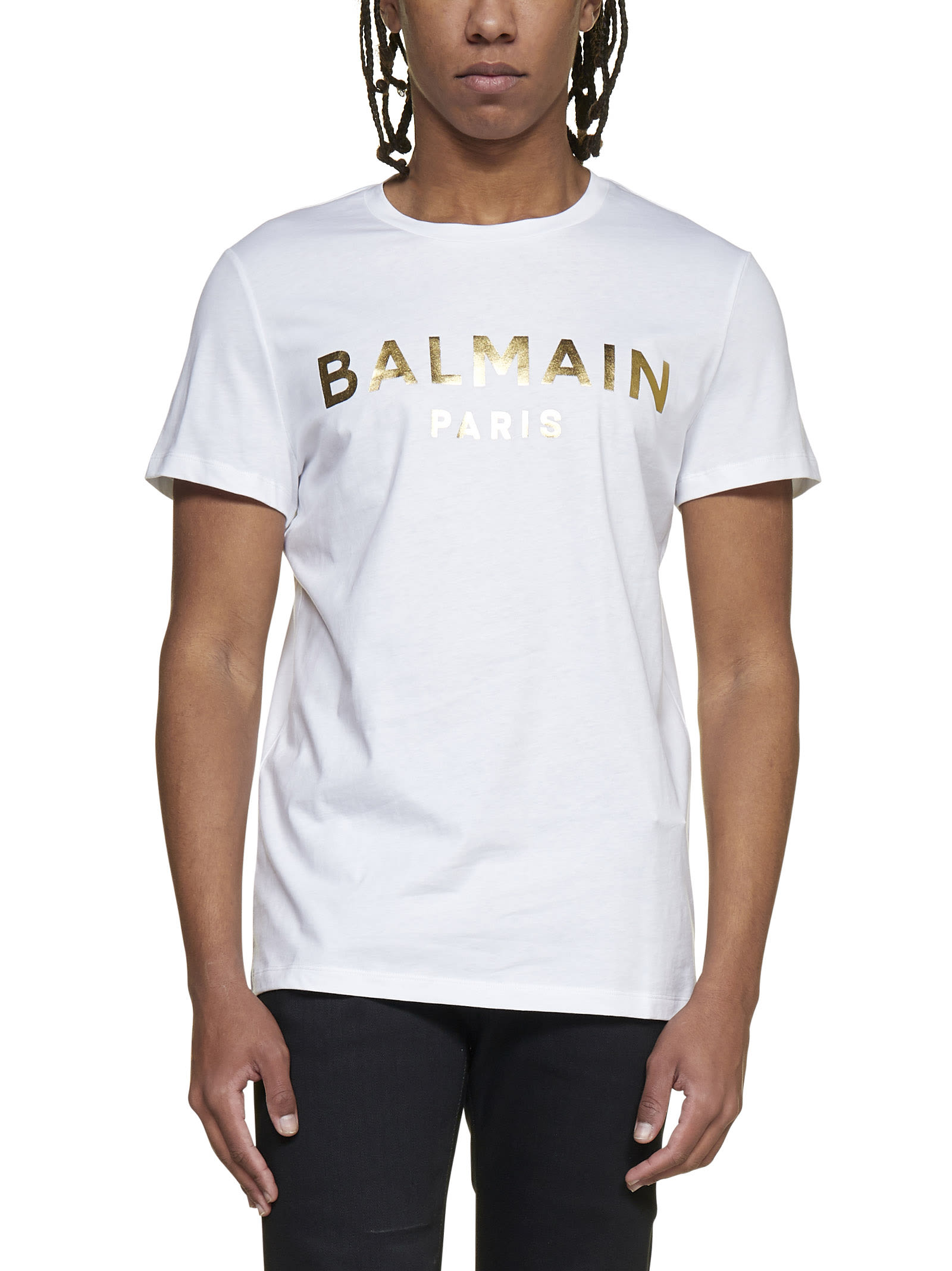 Balmain Cotton T-shirt With Laminated Logo Print In White | ModeSens