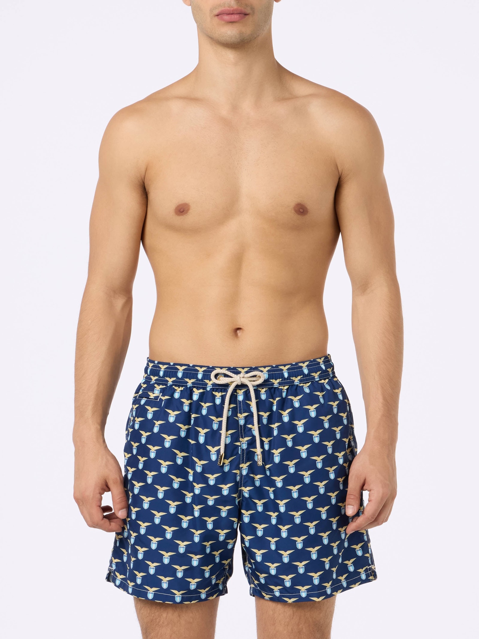 MC2 SAINT BARTH MAN LIGHTWEIGHT FABRIC SWIM SHORTS WITH LAZIO LOGO PRINT SS LAZIO SPECIAL EDITION