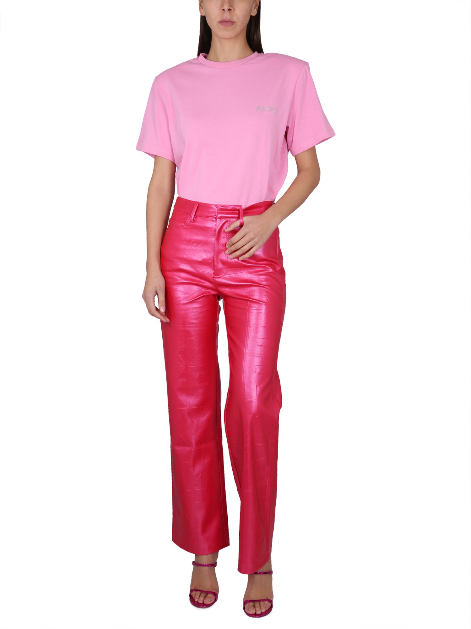Shop Rotate Birger Christensen T-shirt With Logo In Begonia Pink