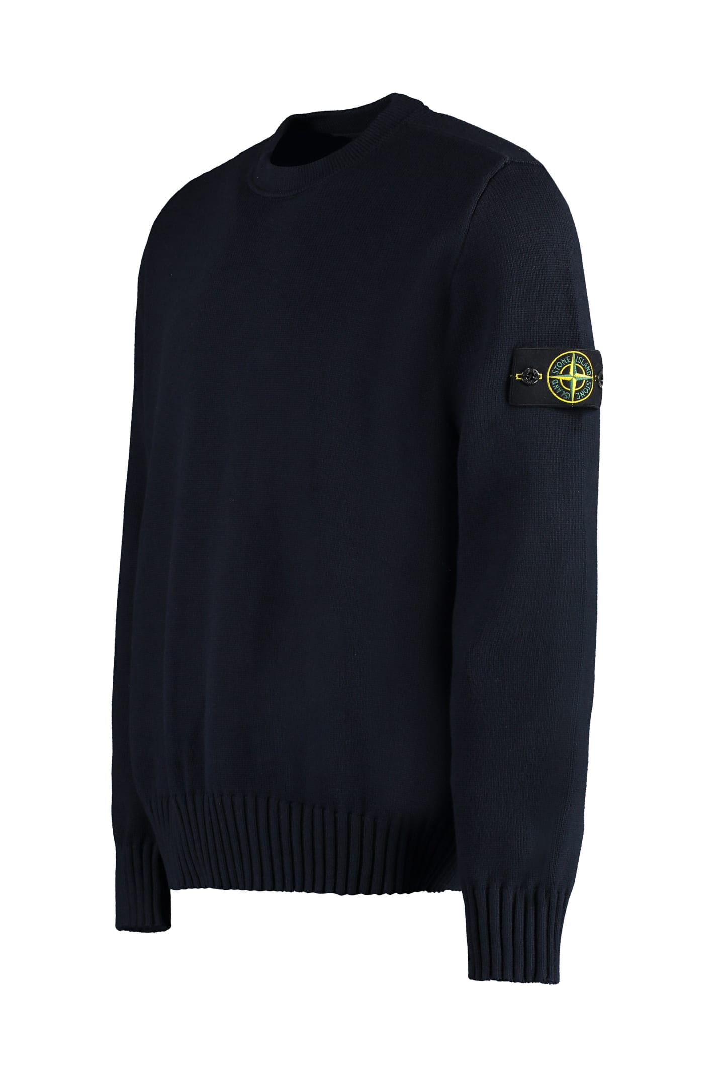 Shop Stone Island Cotton Blend Crew-neck Sweater In Blu