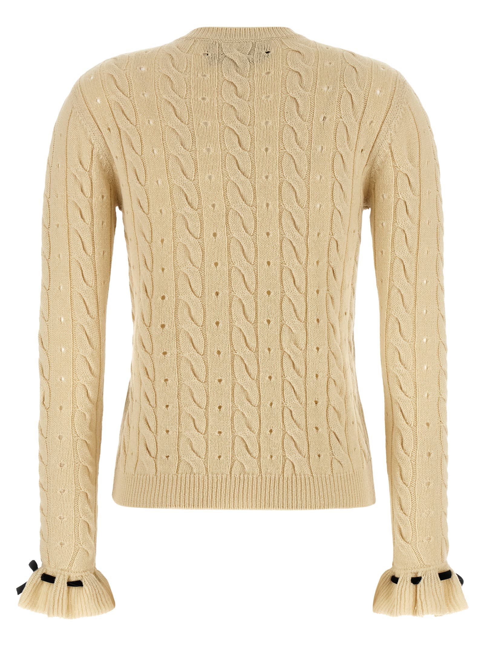 Valentino Wool Sweater With Bow Detail And Cable Knit Pattern In Brown
